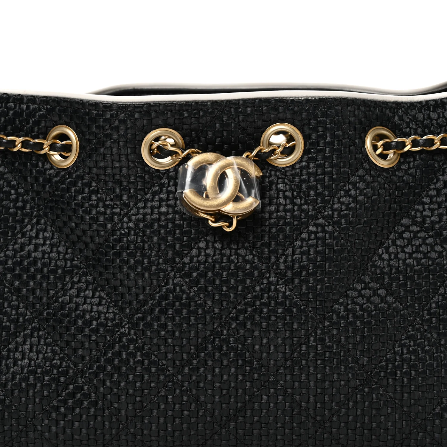 Braided Raffia Calfskin Mini Chanel 25 Handbag Black White - Image 8