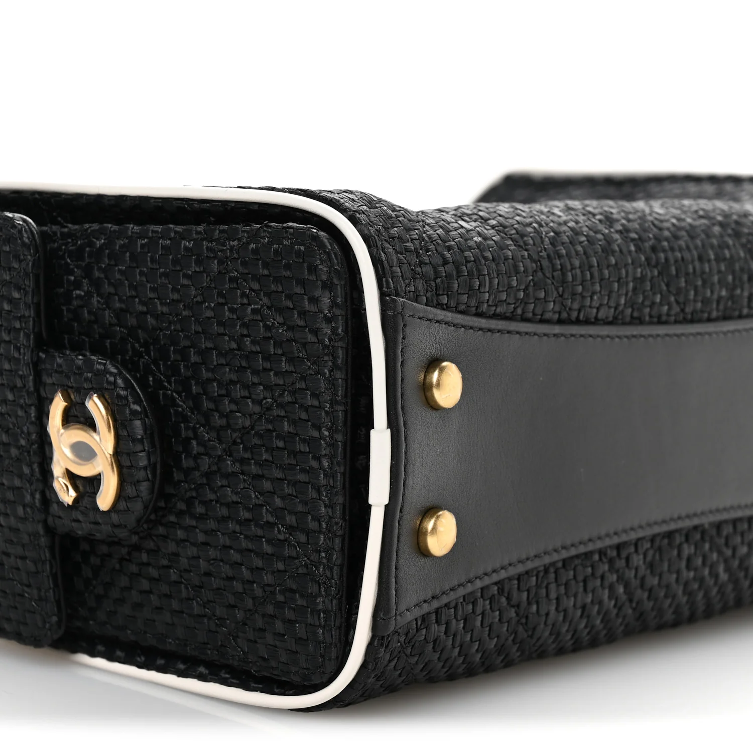 Braided Raffia Calfskin Mini Chanel 25 Handbag Black White - Image 9