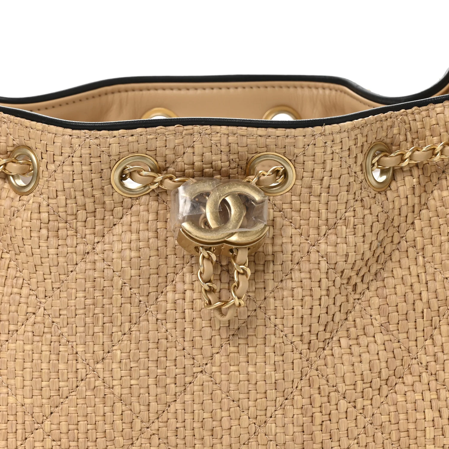 Braided Raffia Calfskin Quilted Mini Chanel 25 Handbag Beige Black - Image 14