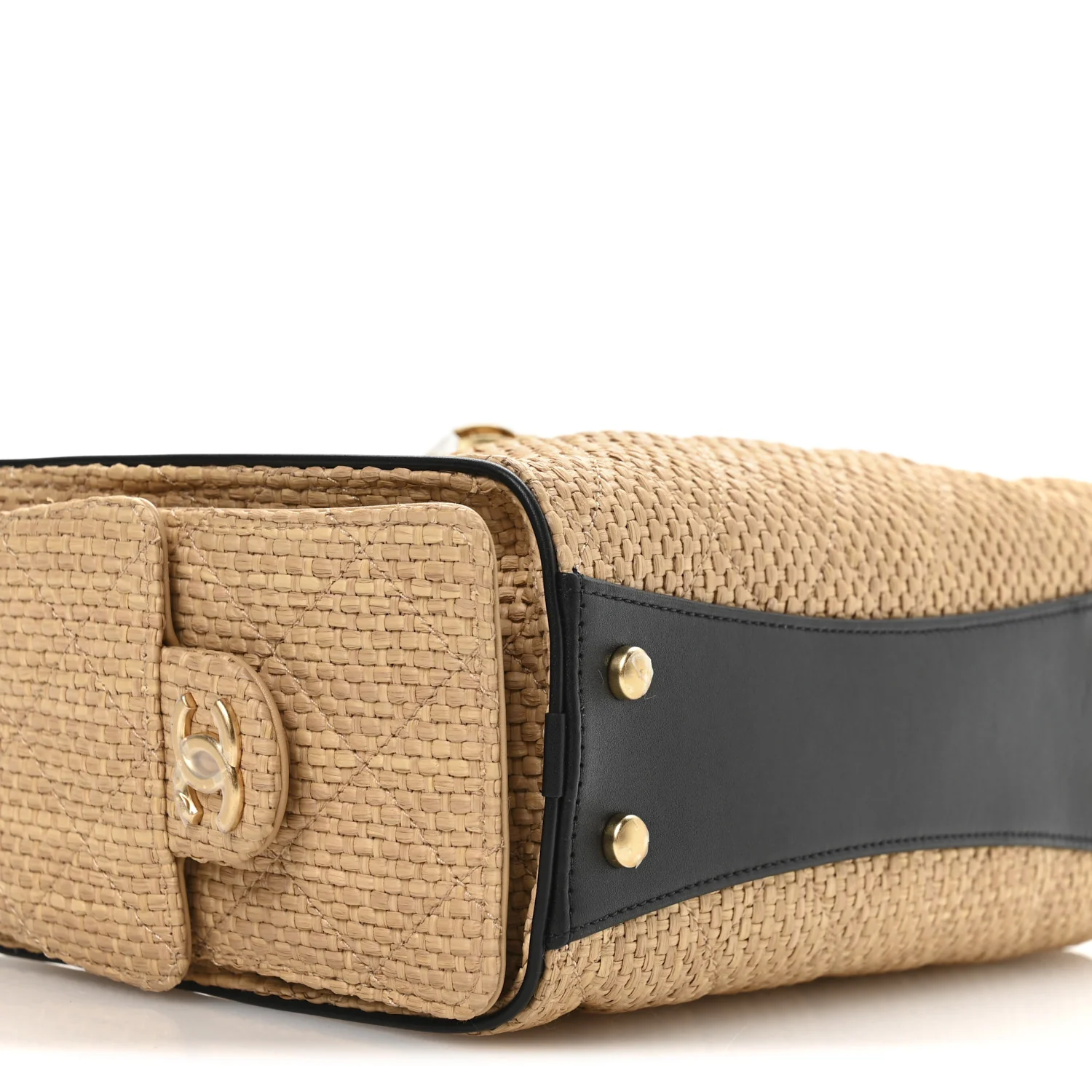 Braided Raffia Calfskin Quilted Mini Chanel 25 Handbag Beige Black - Image 16