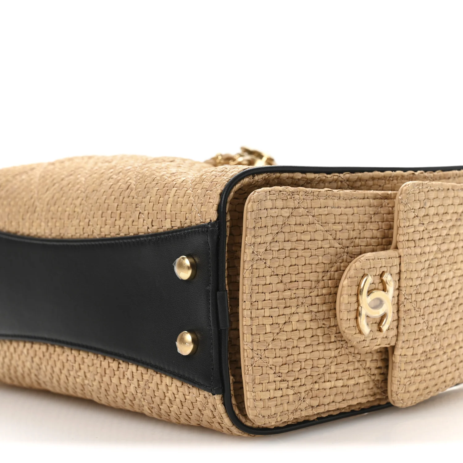 Braided Raffia Calfskin Quilted Mini Chanel 25 Handbag Beige Black - Image 18