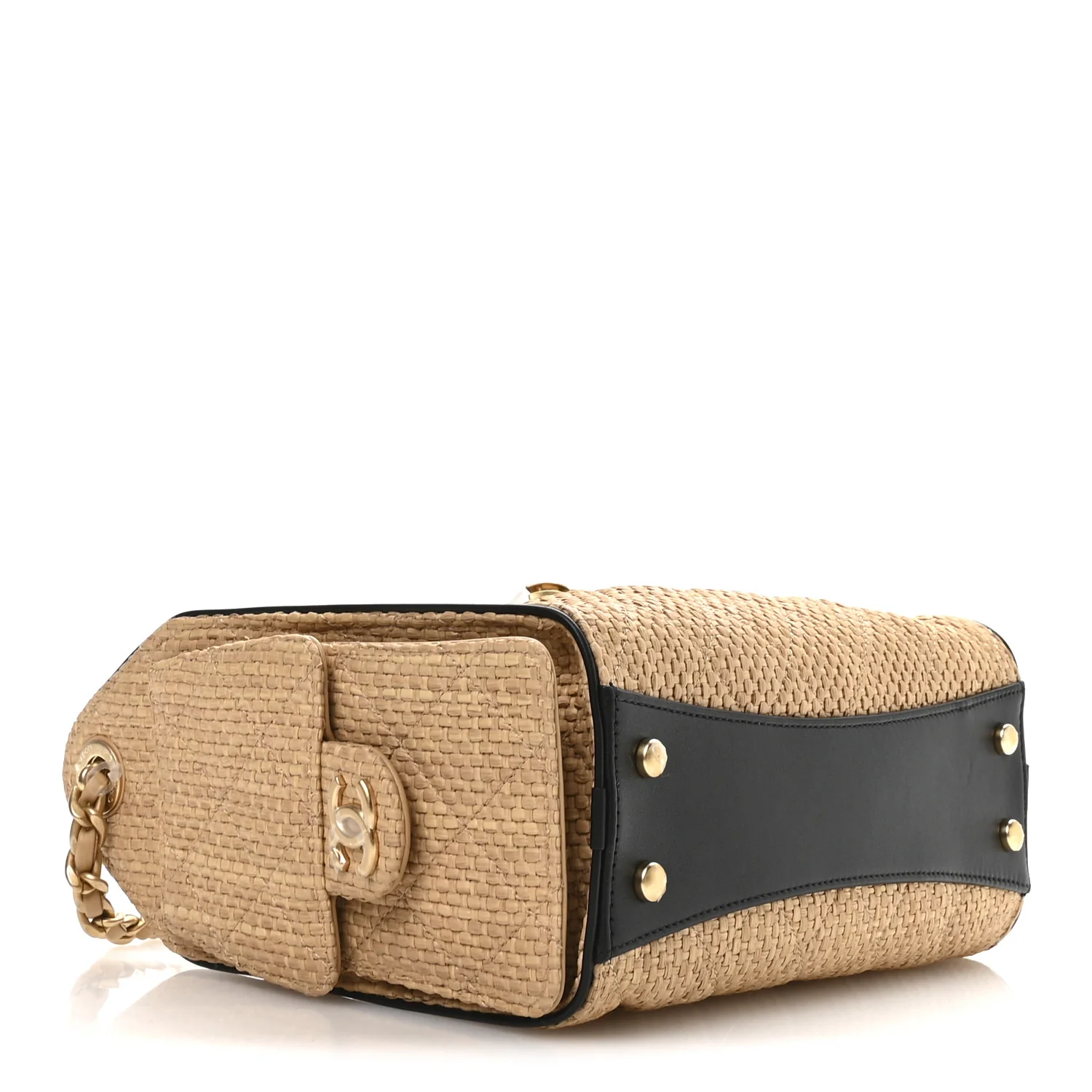 Braided Raffia Calfskin Quilted Mini Chanel 25 Handbag Beige Black - Image 6