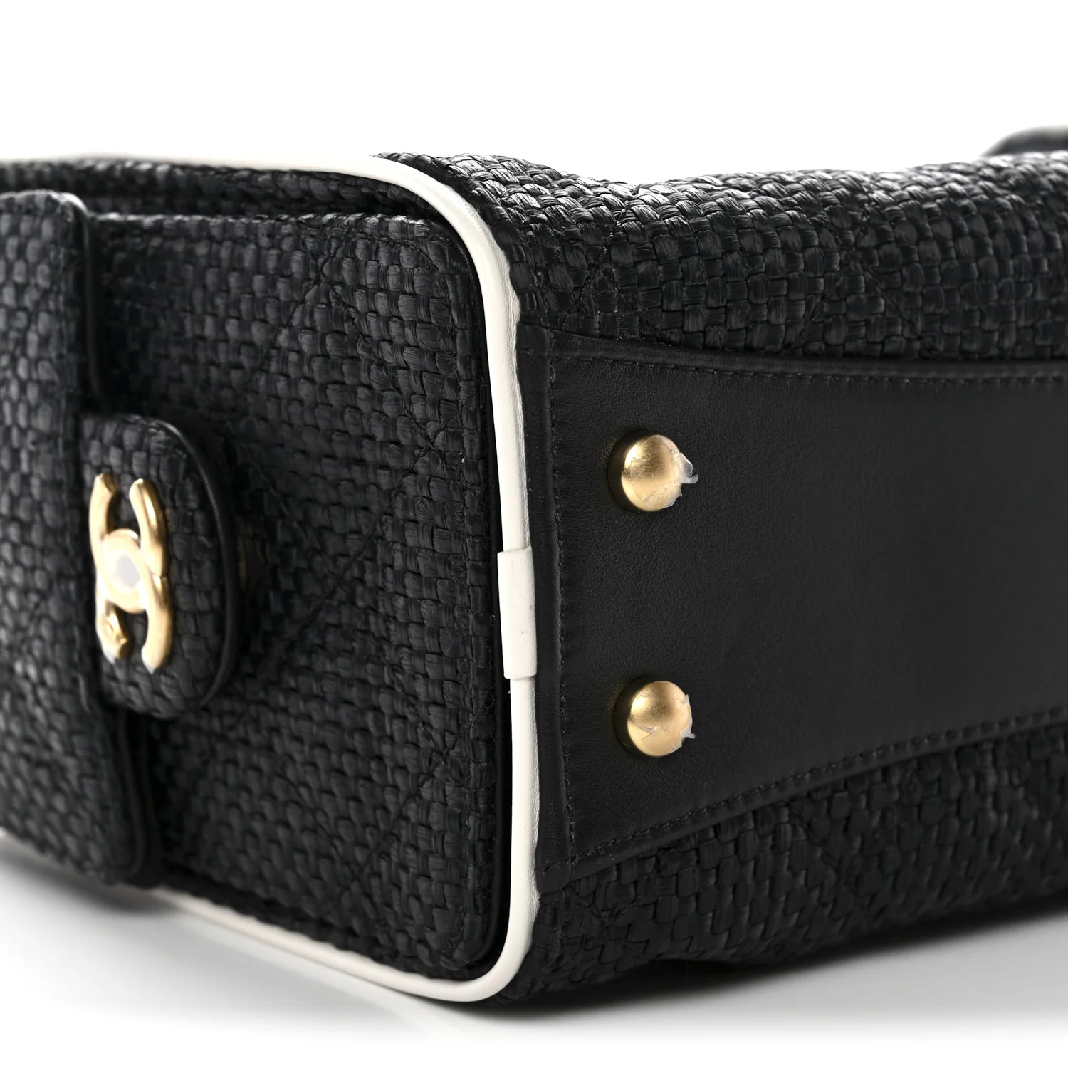Braided Raffia Calfskin Quilted Mini Chanel 25 Handbag Black White - Image 9