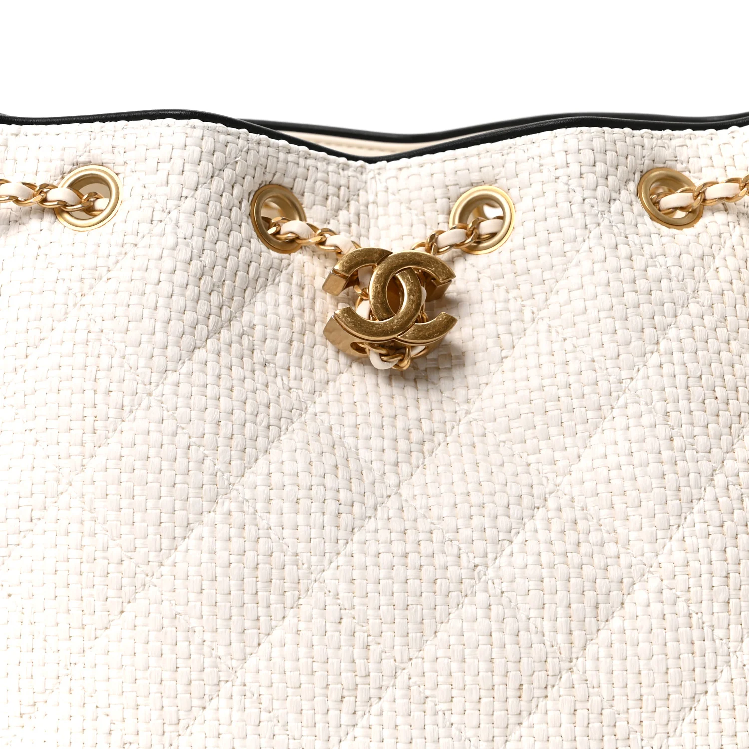 Braided Raffia Calfskin Quilted Small Chanel 25 Handbag White Black - Image 14