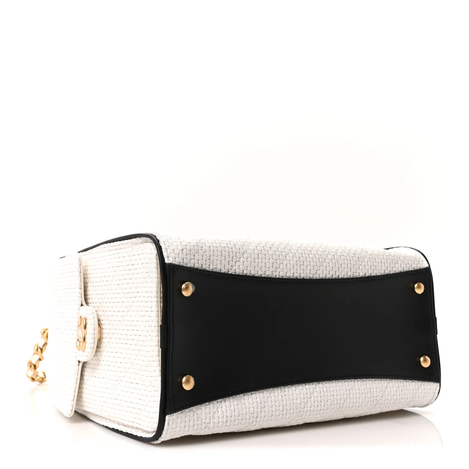 Braided Raffia Calfskin Quilted Small Chanel 25 Handbag White Black - Image 6