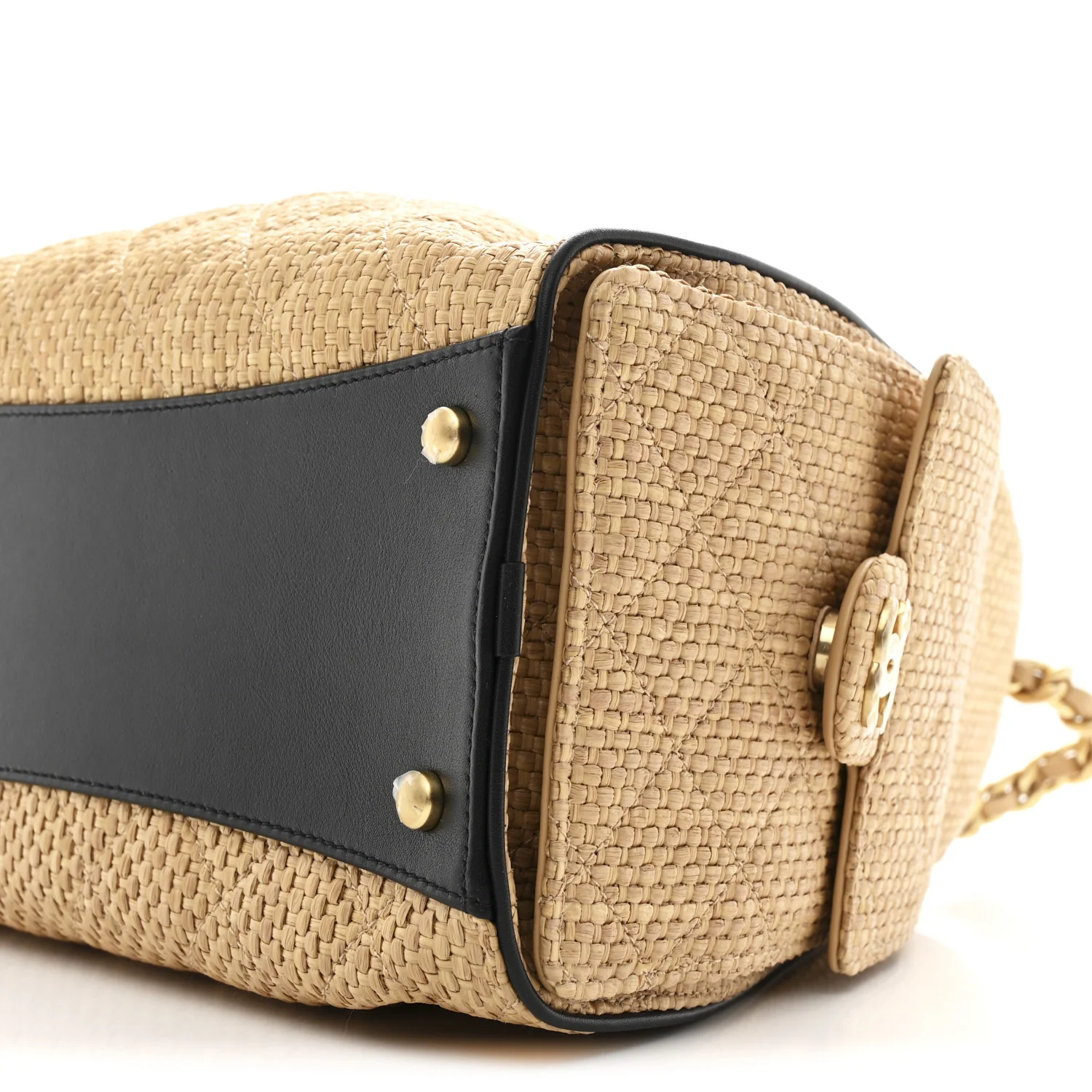 Braided Raffia Calfskin Small Chanel 25 Handbag Beige Black - Image 10