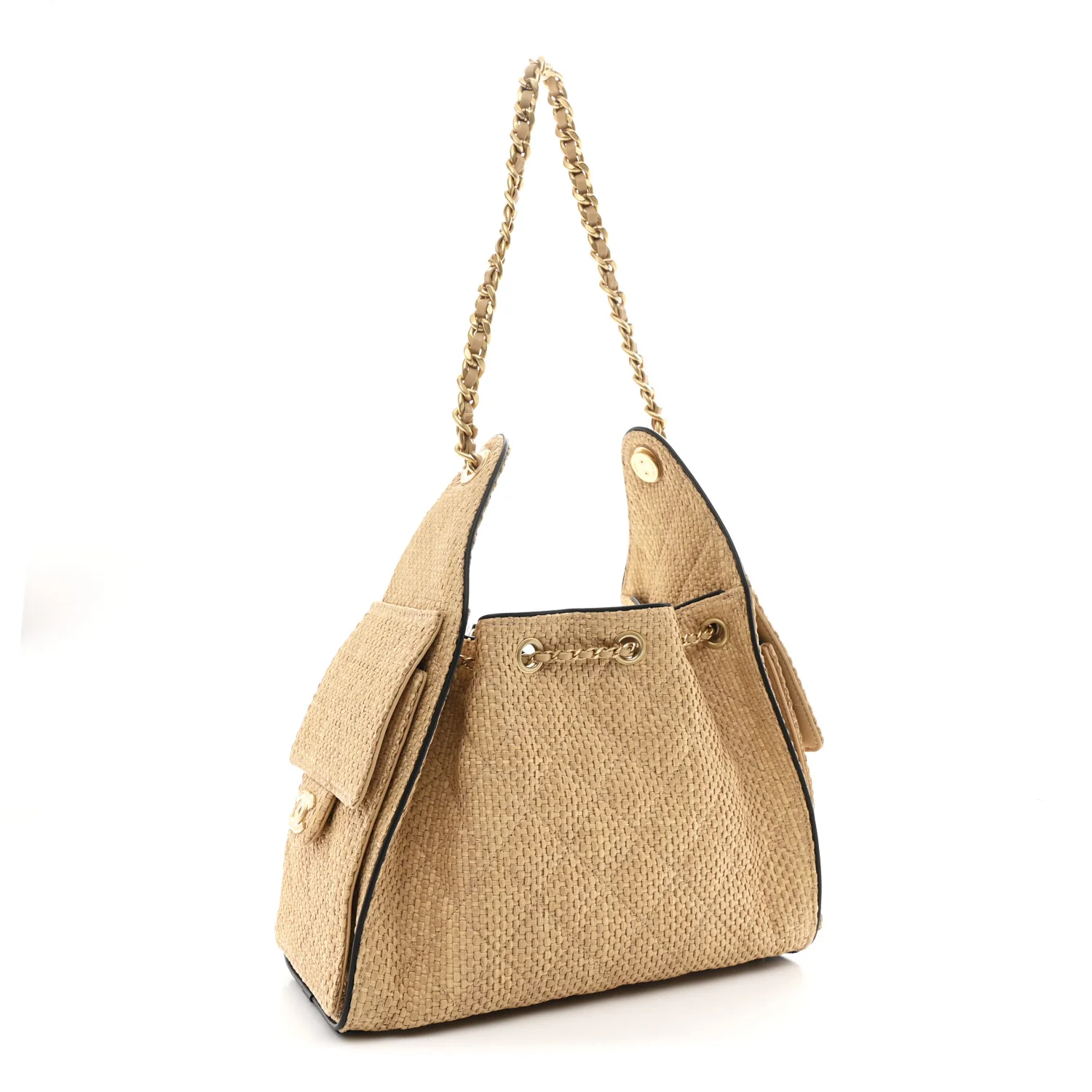 Braided Raffia Calfskin Small Chanel 25 Handbag Beige Black - Image 3