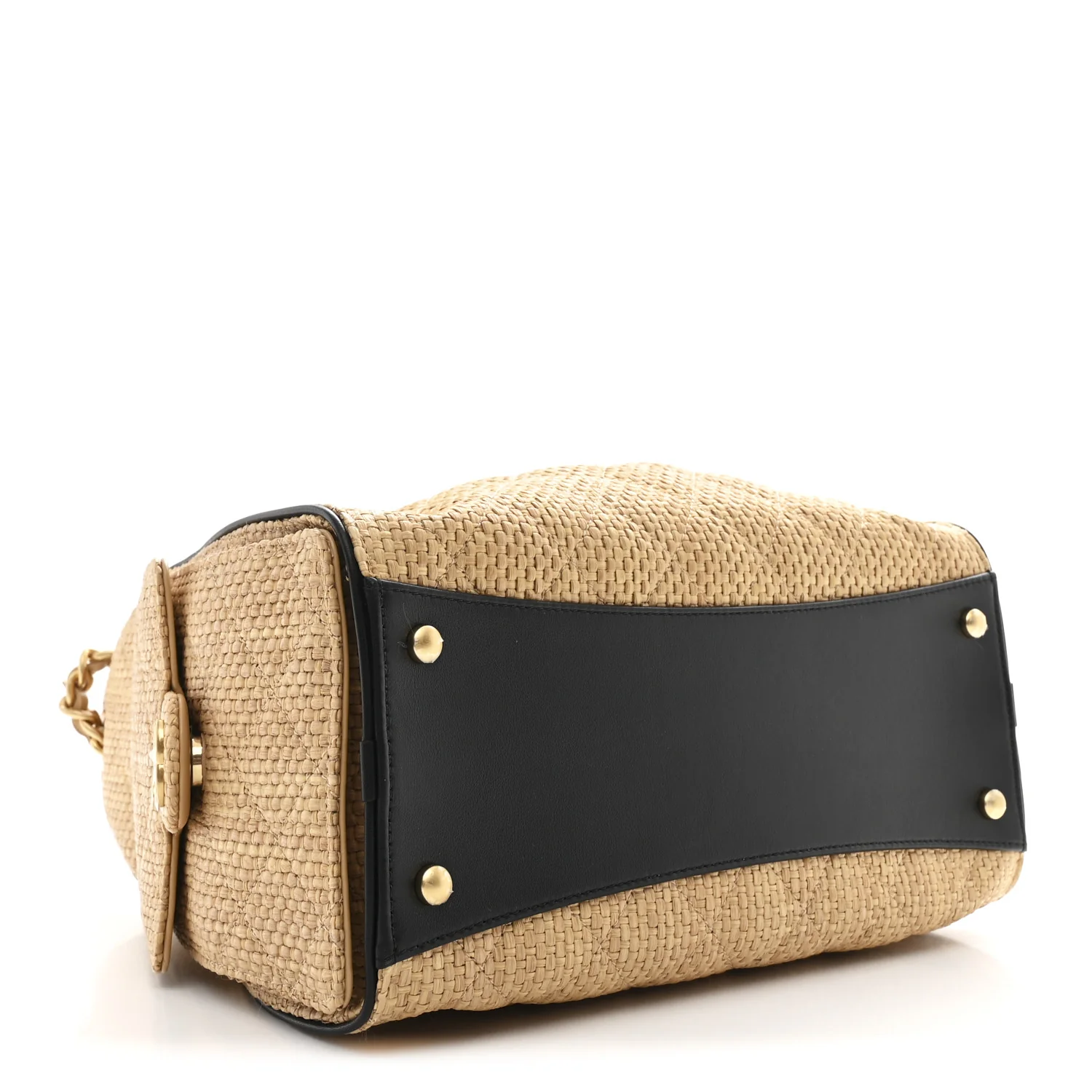 Braided Raffia Calfskin Small Chanel 25 Handbag Beige Black - Image 4