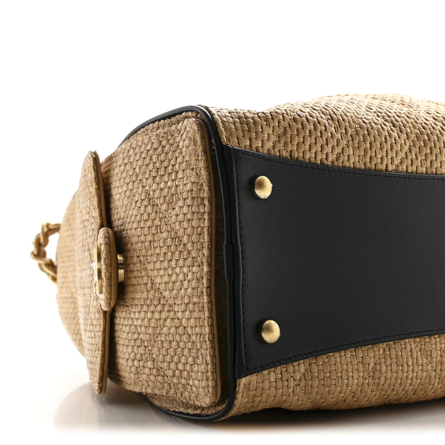 Braided Raffia Calfskin Small Chanel 25 Handbag Beige Black - Image 8