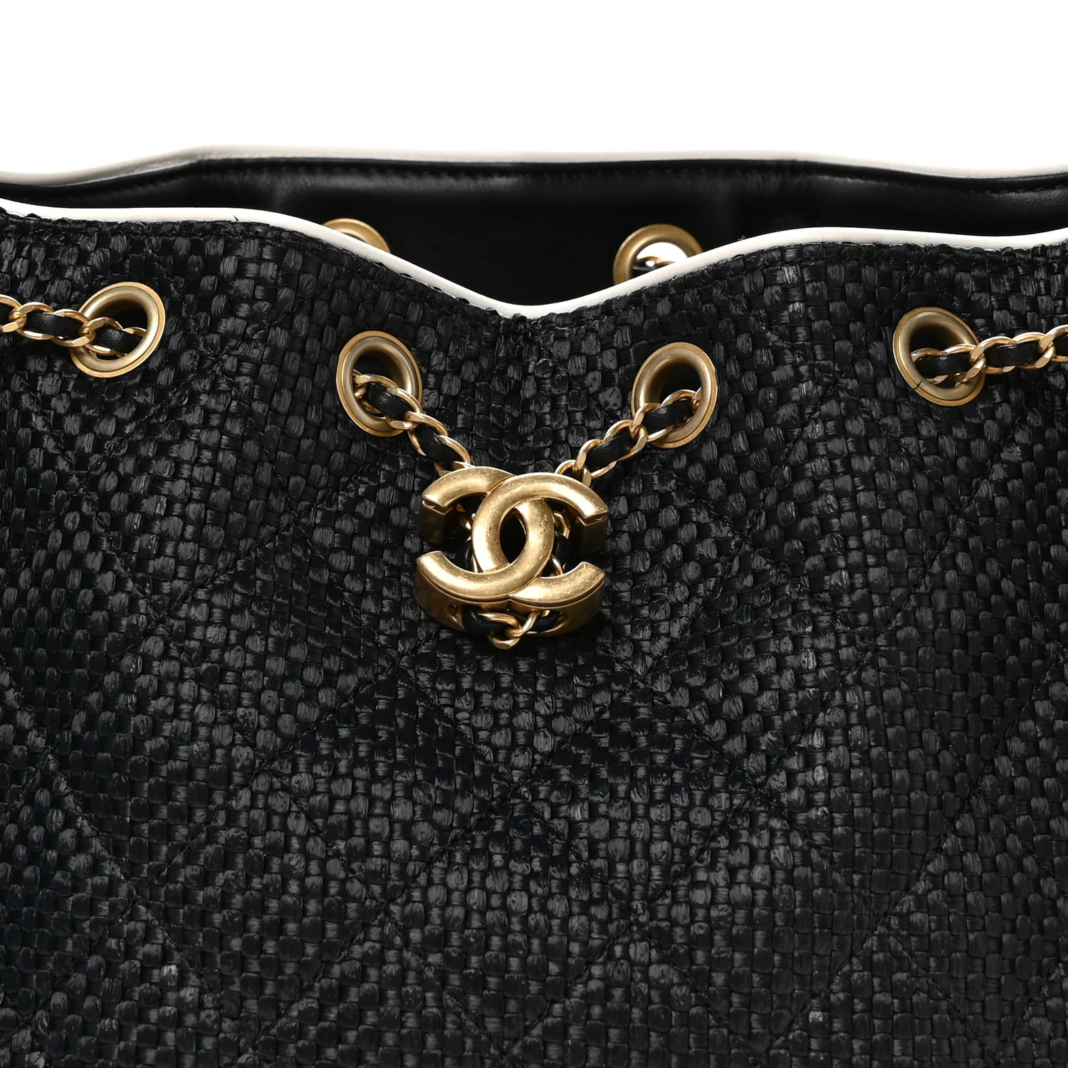 Braided Raffia Calfskin Small Chanel 25 Handbag Black White - Image 8