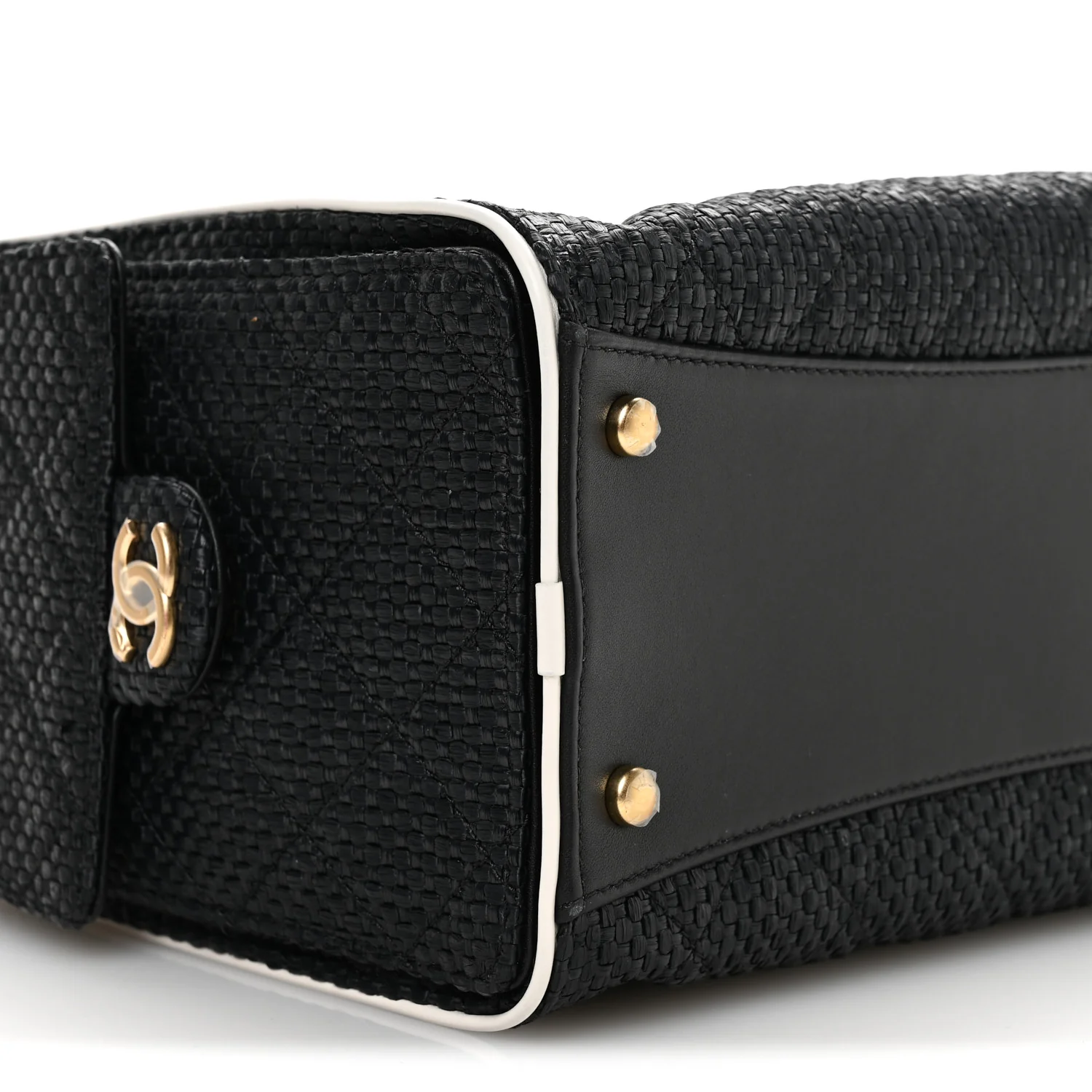Braided Raffia Calfskin Small Chanel 25 Handbag Black White - Image 9