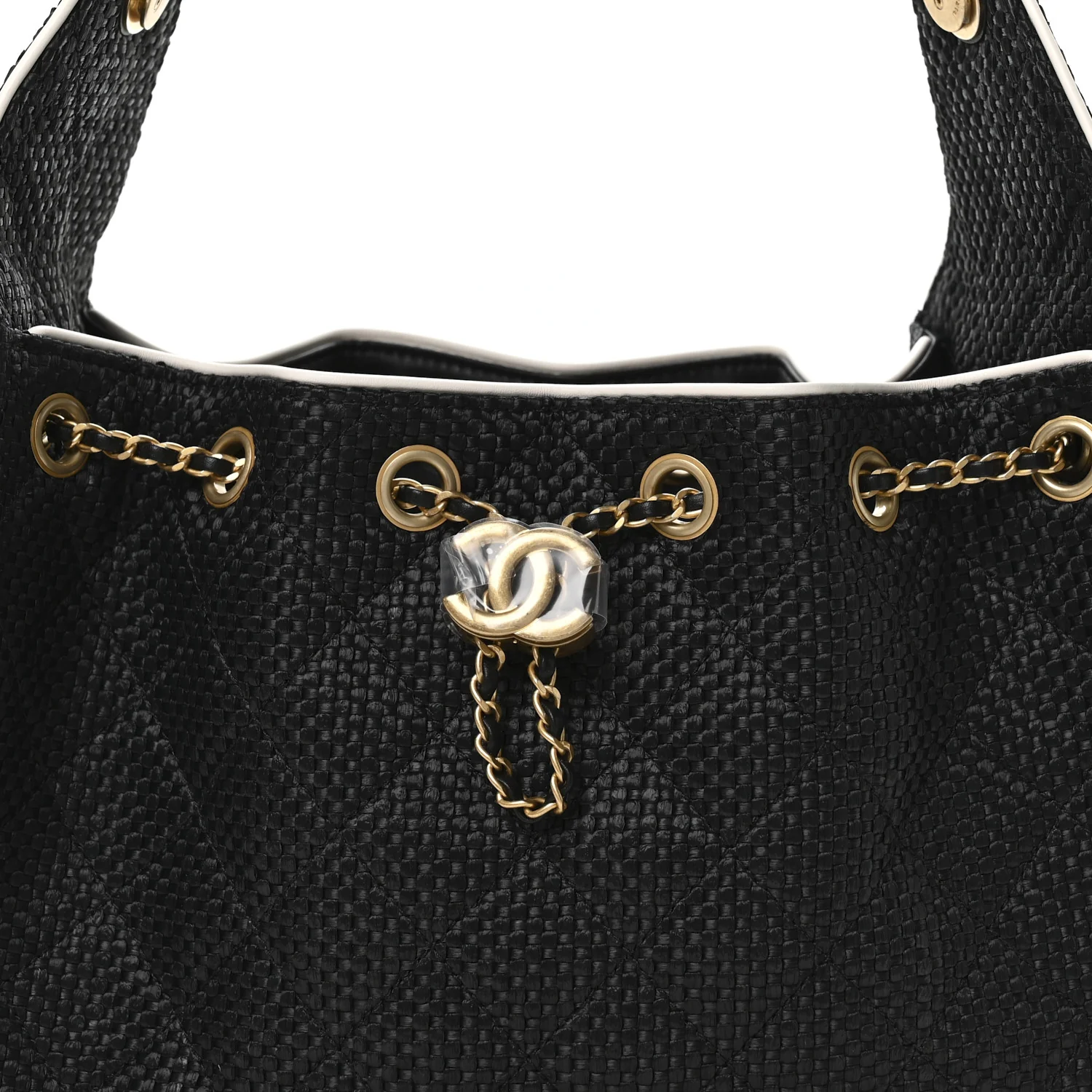 Braided Raffia Calfskin Small Chanel 25 Handbag Black White - Image 14