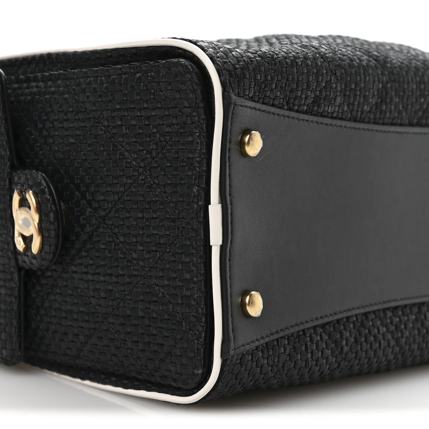 Braided Raffia Calfskin Small Chanel 25 Handbag Black White - Image 16