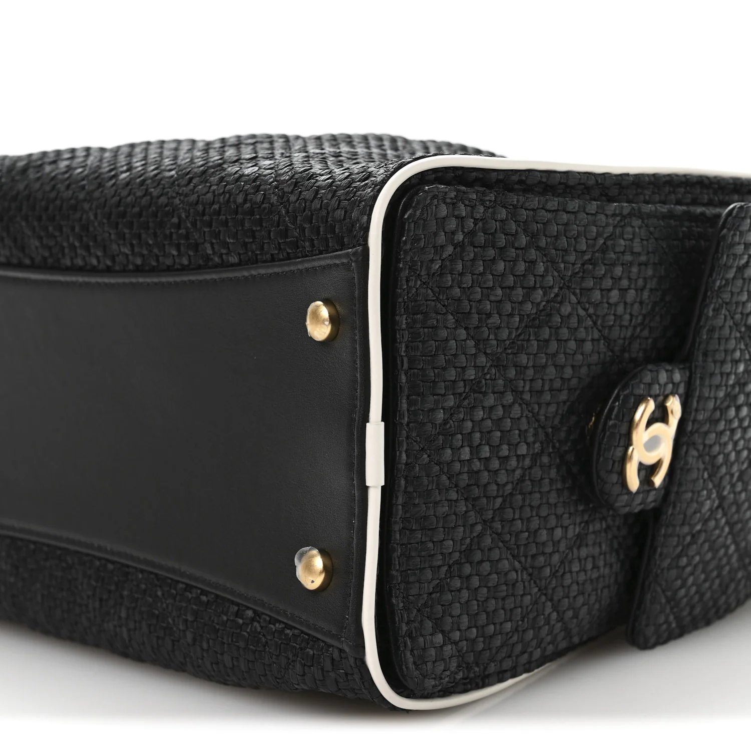 Braided Raffia Calfskin Small Chanel 25 Handbag Black White - Image 18