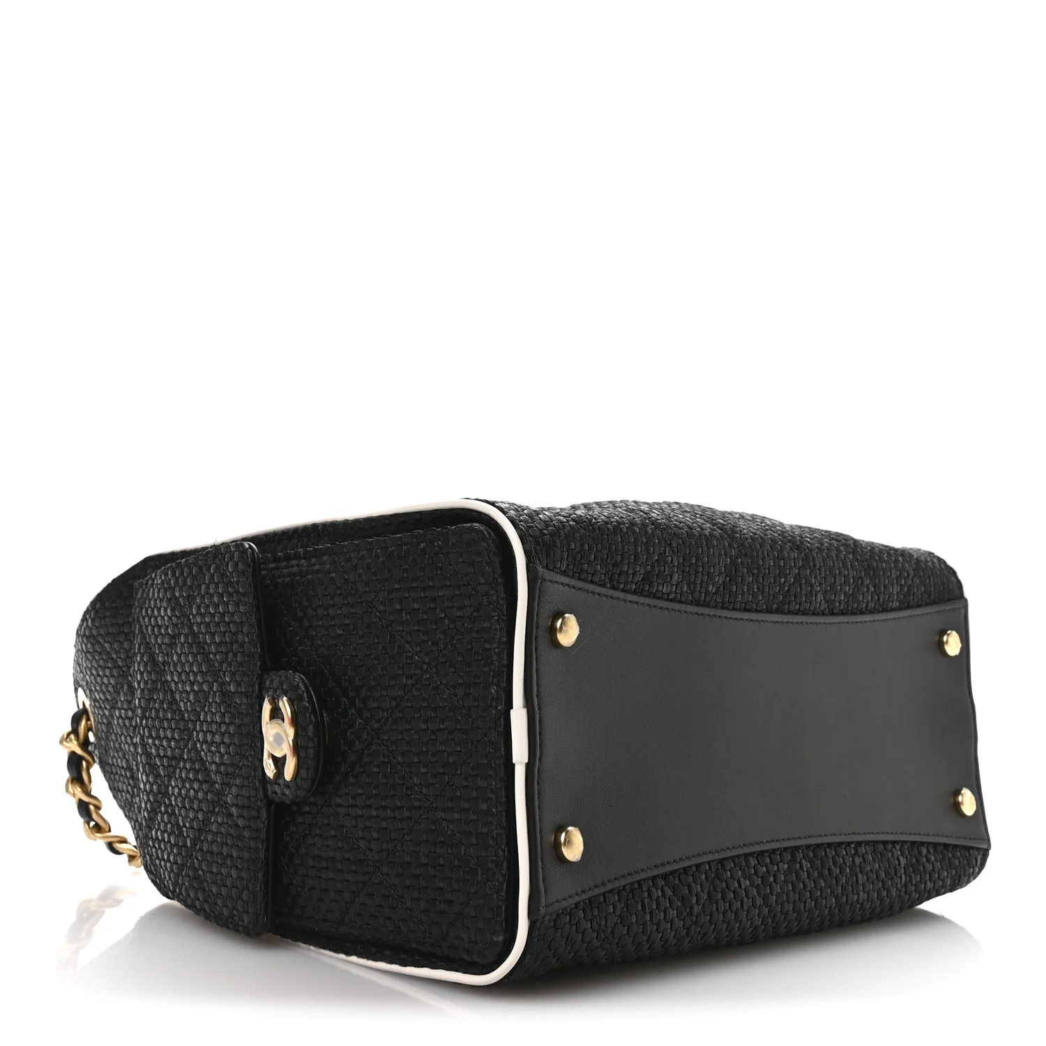 Braided Raffia Calfskin Small Chanel 25 Handbag Black White - Image 7