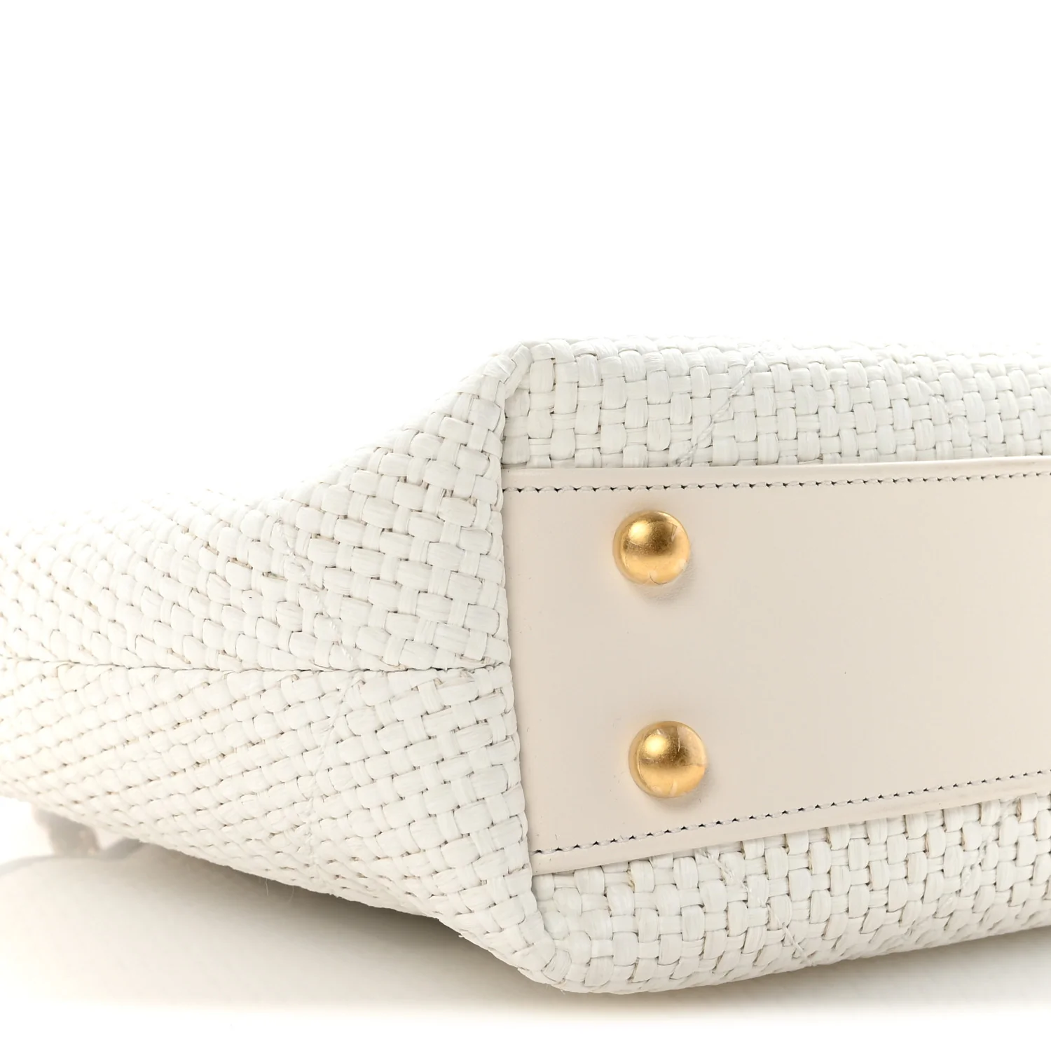 Braided Raffia Calfskin Small Shopping Bag White Black - Image 9