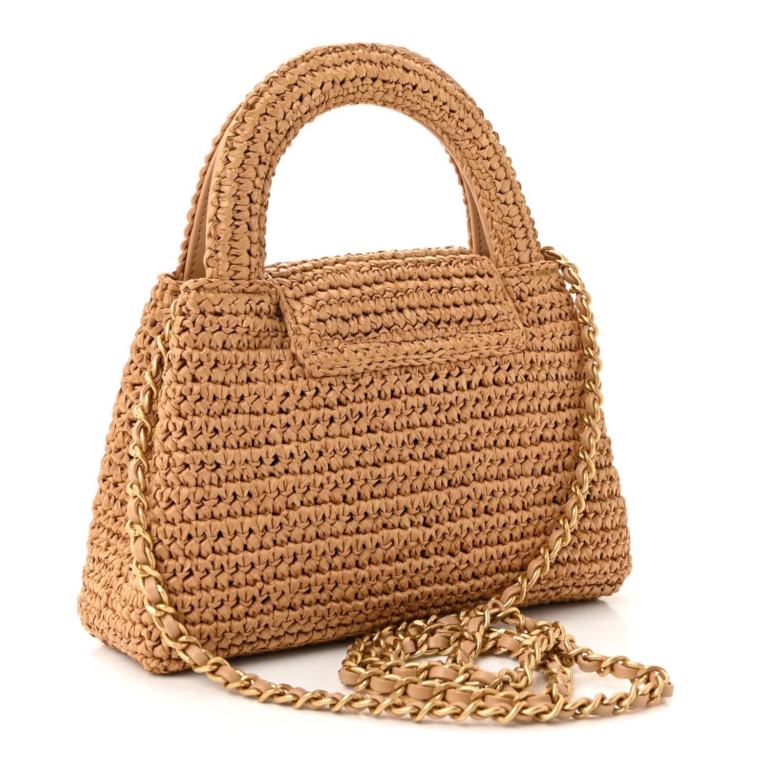 Braided Raffia Nano Kelly Flap Bag Dark Beige - Image 3