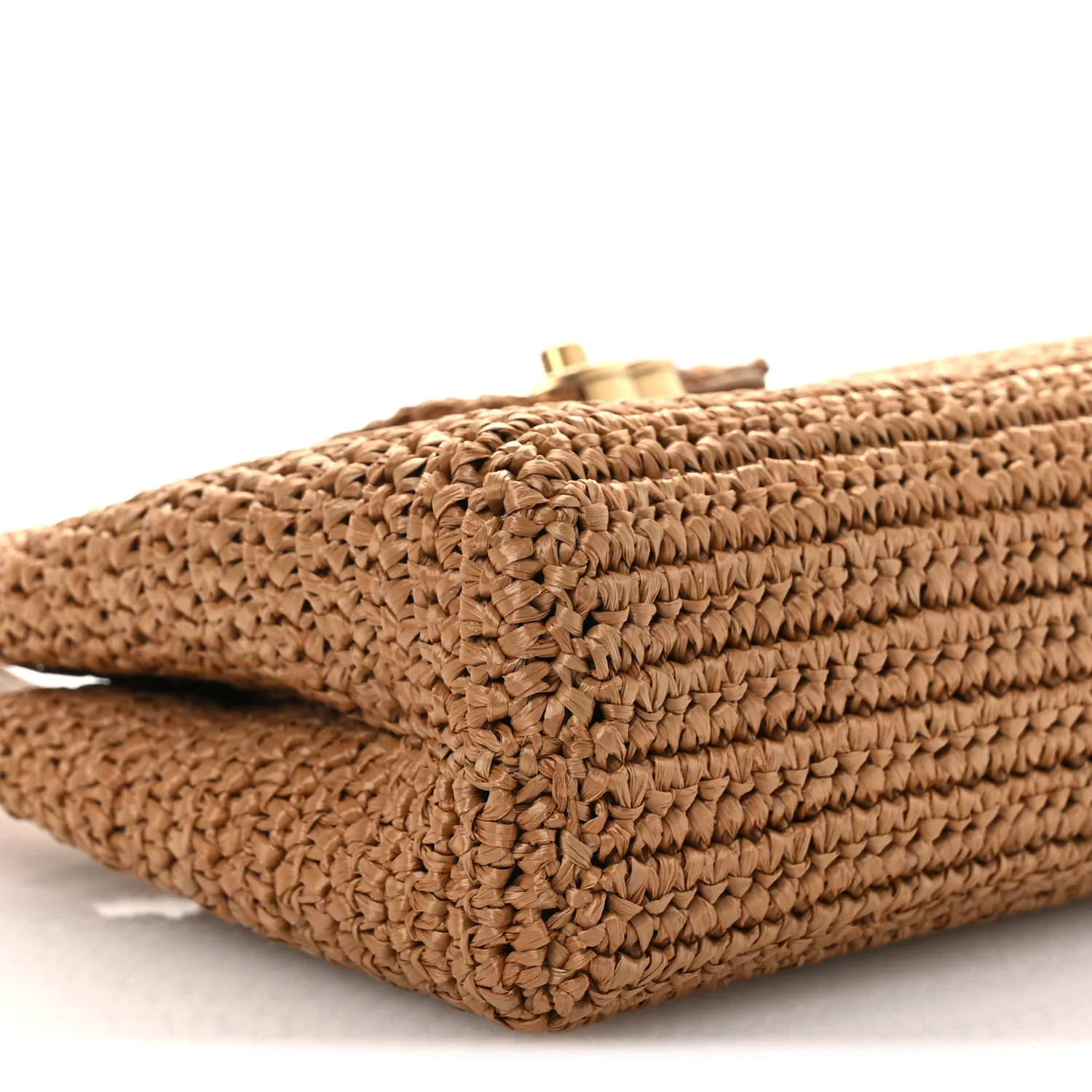 Braided Raffia Nano Kelly Flap Bag Dark Beige - Image 9