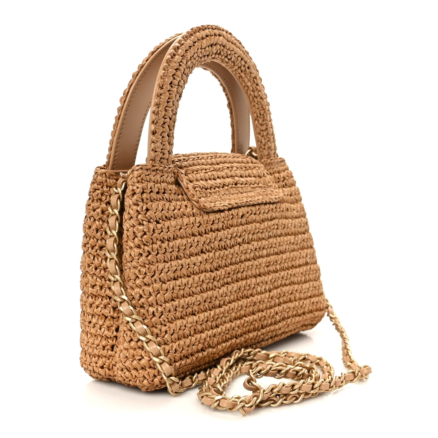 Braided Raffia Nano Kelly Flap Bag Dark Beige - Image 3