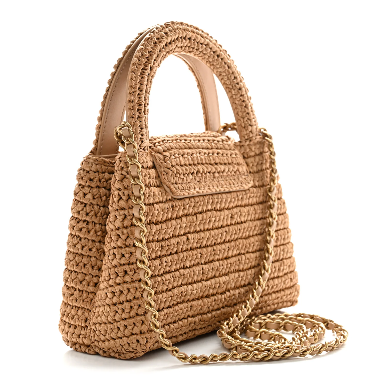 Braided Raffia Nano Kelly Flap Bag Dark Beige - Image 3