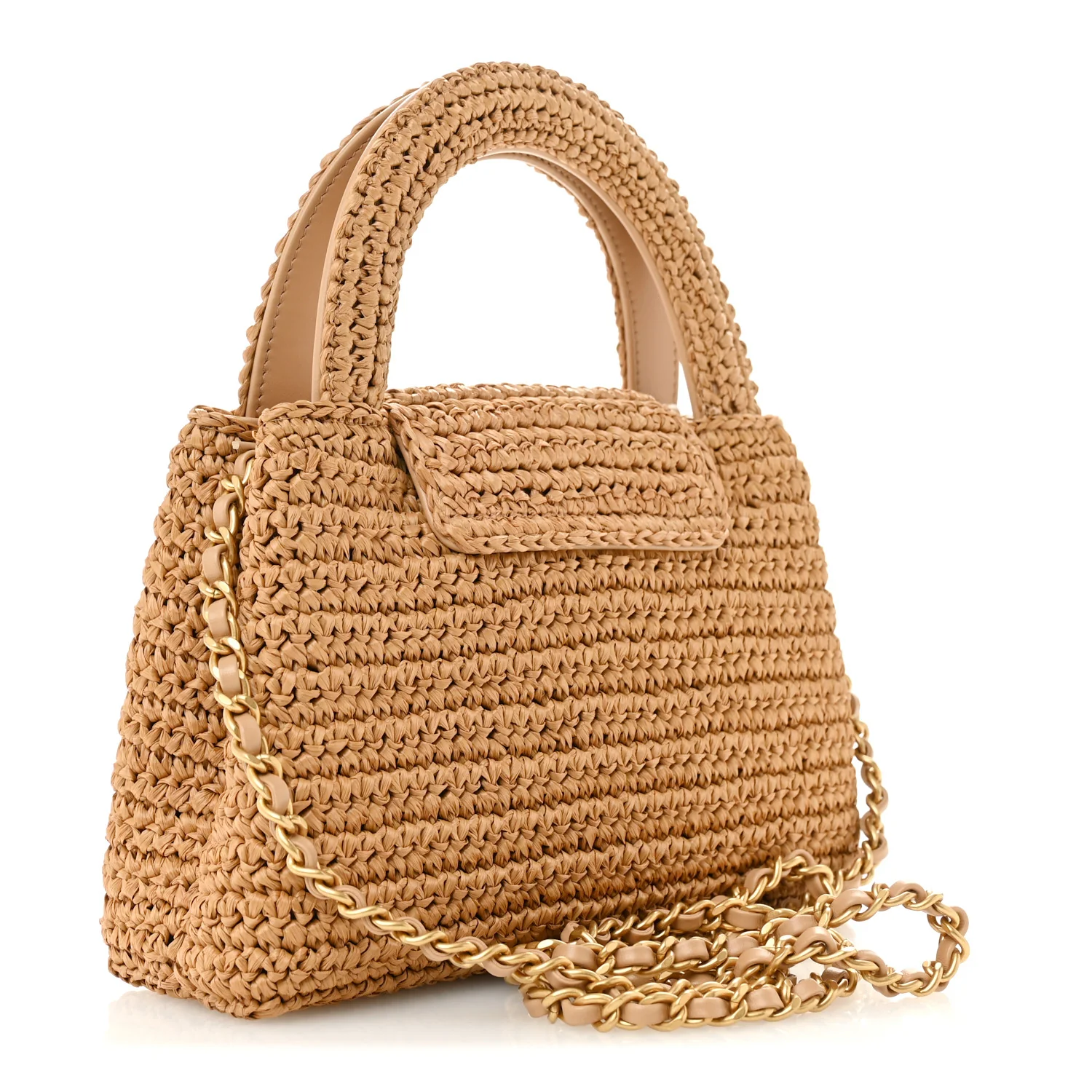 Braided Raffia Nano Kelly Flap Bag Dark Beige - Image 3