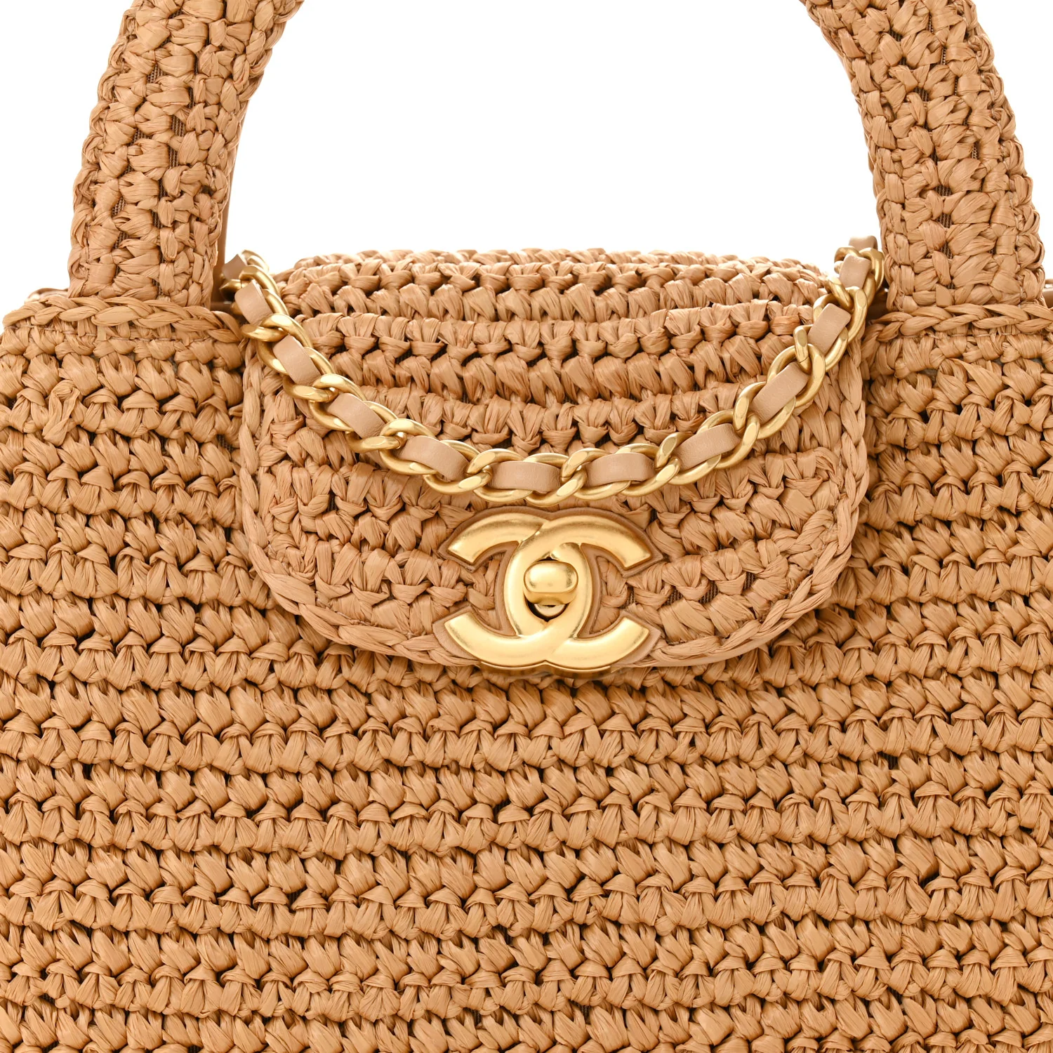 Braided Raffia Nano Kelly Flap Bag Dark Beige - Image 8