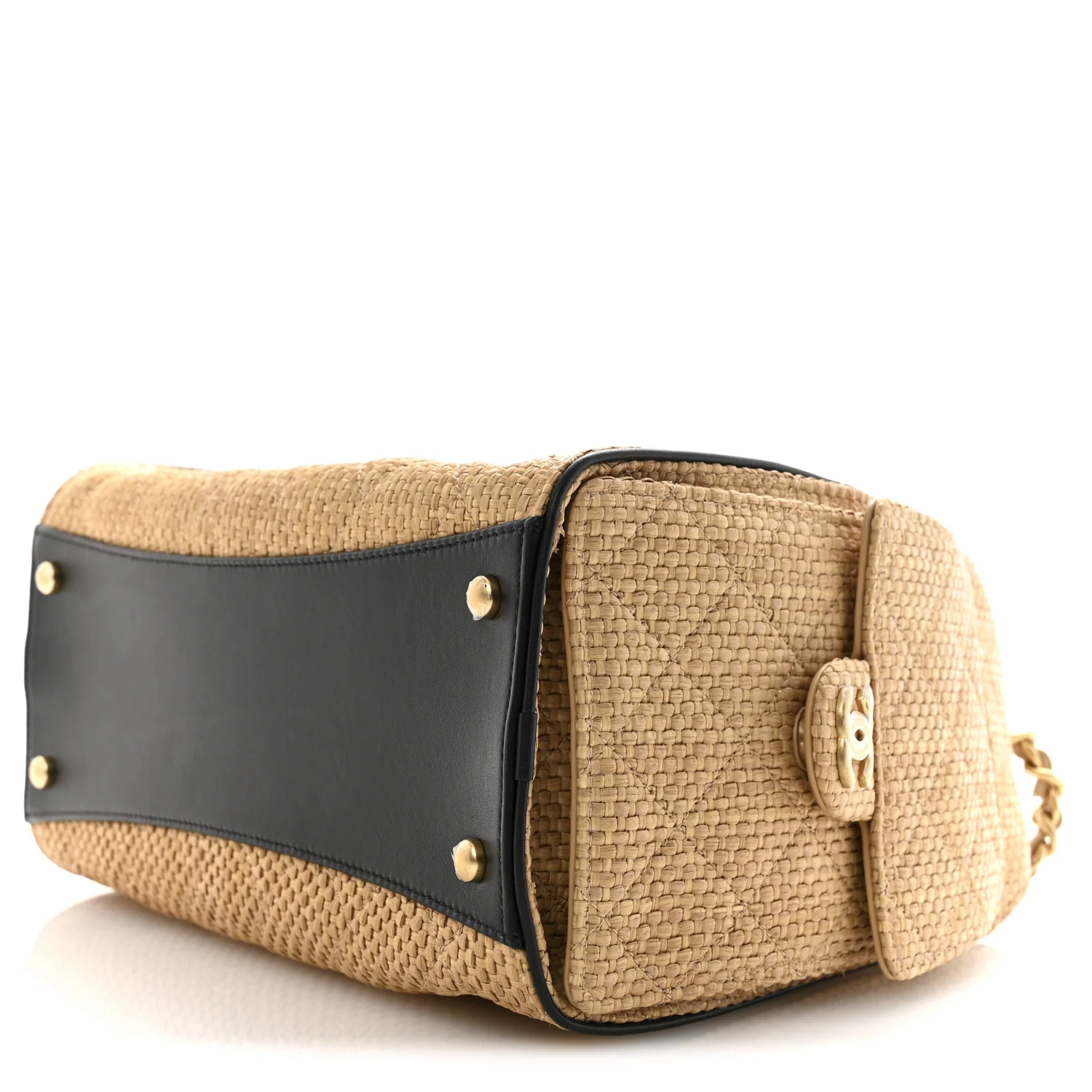 Braided Raffia Quilted Small Chanel 25 Handbag Beige Black - Image 10