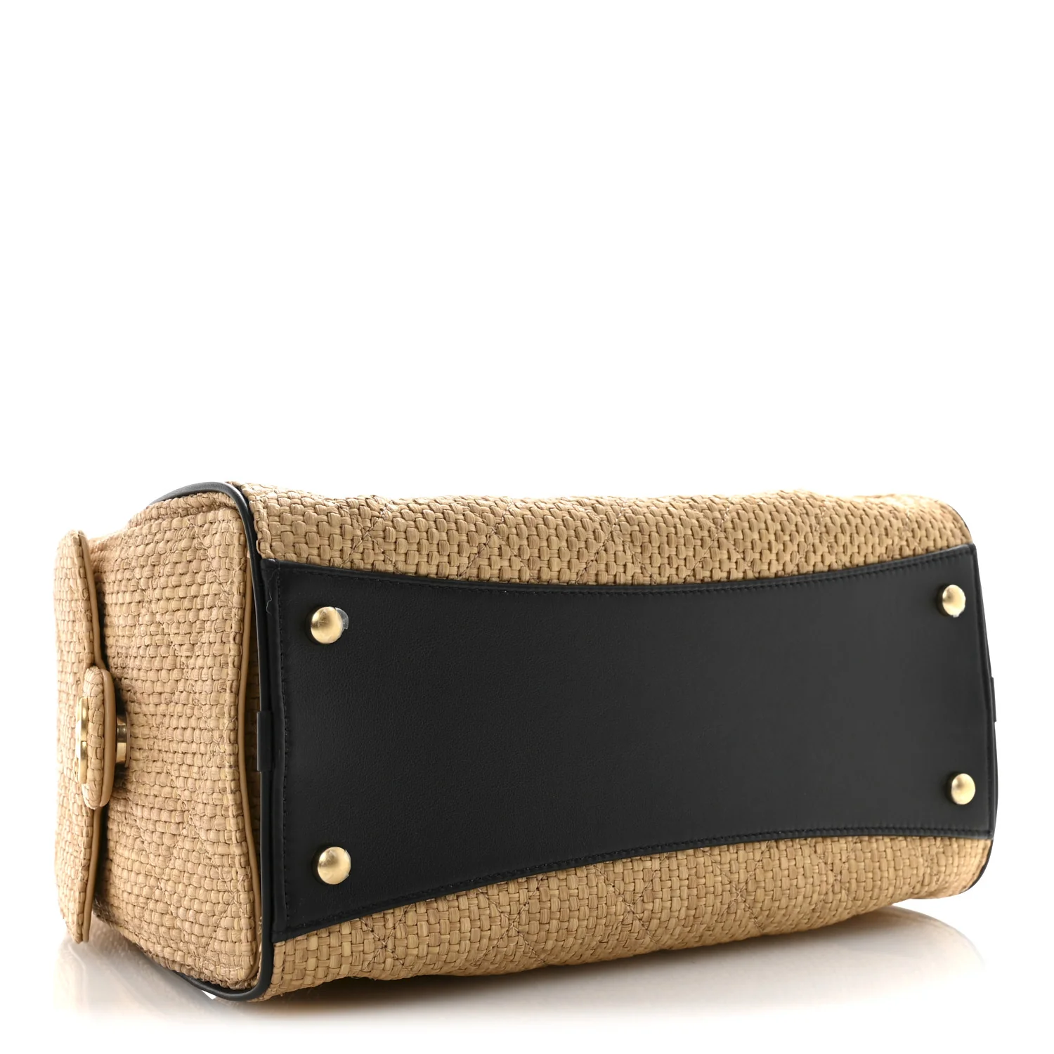 Braided Raffia Quilted Small Chanel 25 Handbag Beige Black - Image 4