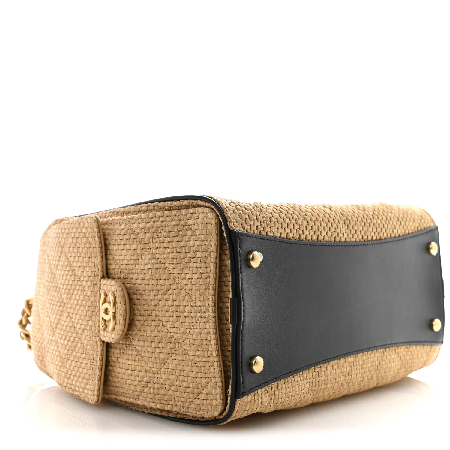 Braided Raffia Quilted Small Chanel 25 Handbag Beige Black - Image 9