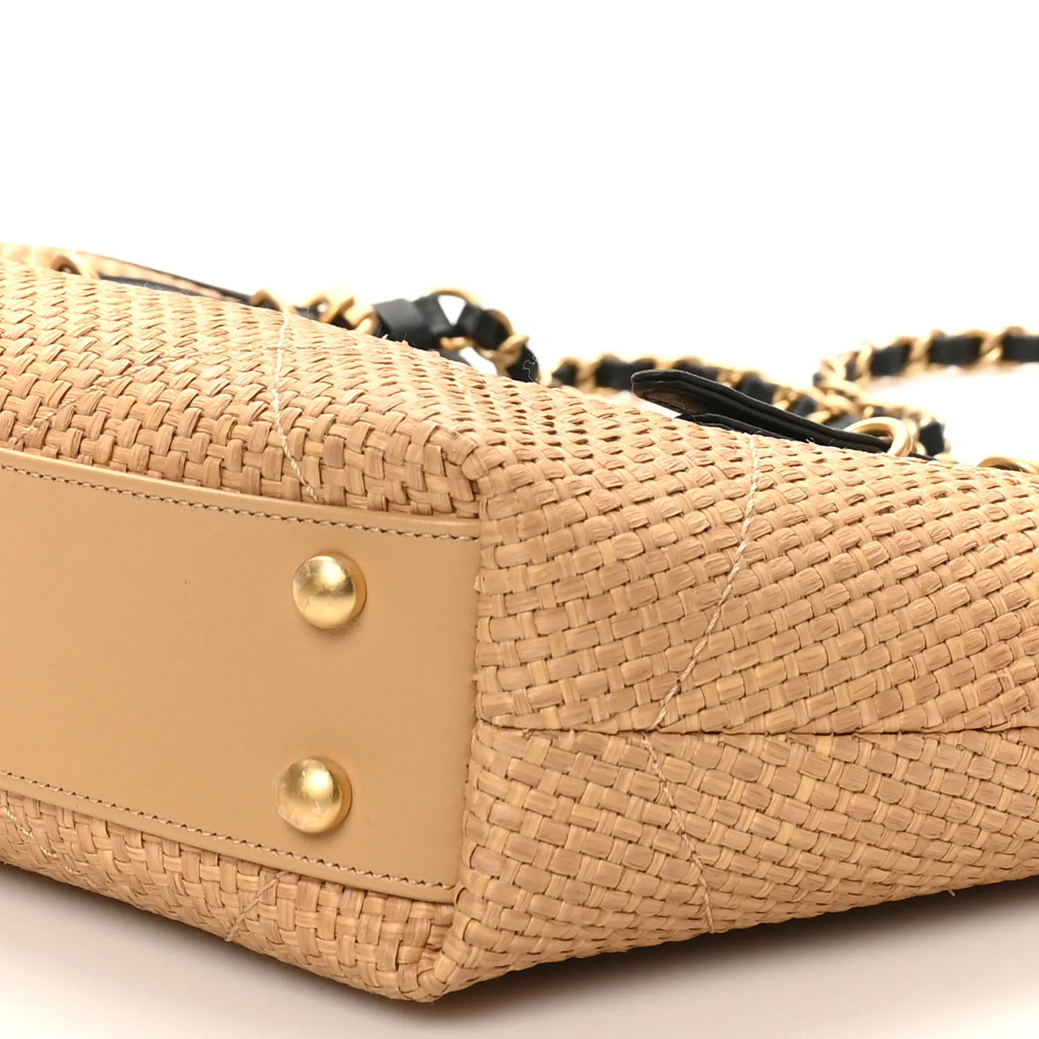 Braided Raffia Quilted Small Shopping Bag Dark Beige Black - Image 10
