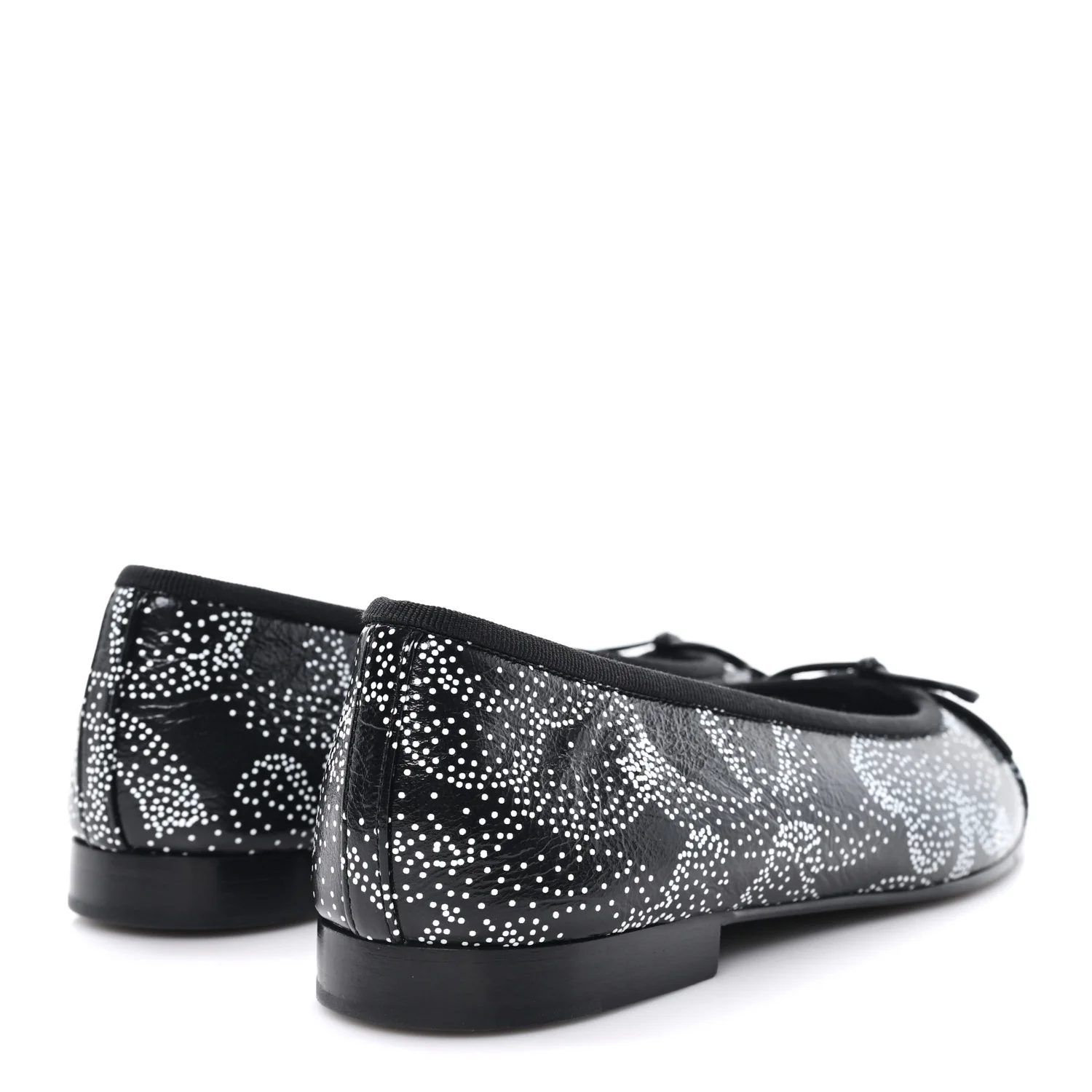 Calfskin Camellia Printed Cap Toe Ballerina Flats 36.5 Black White - Image 5