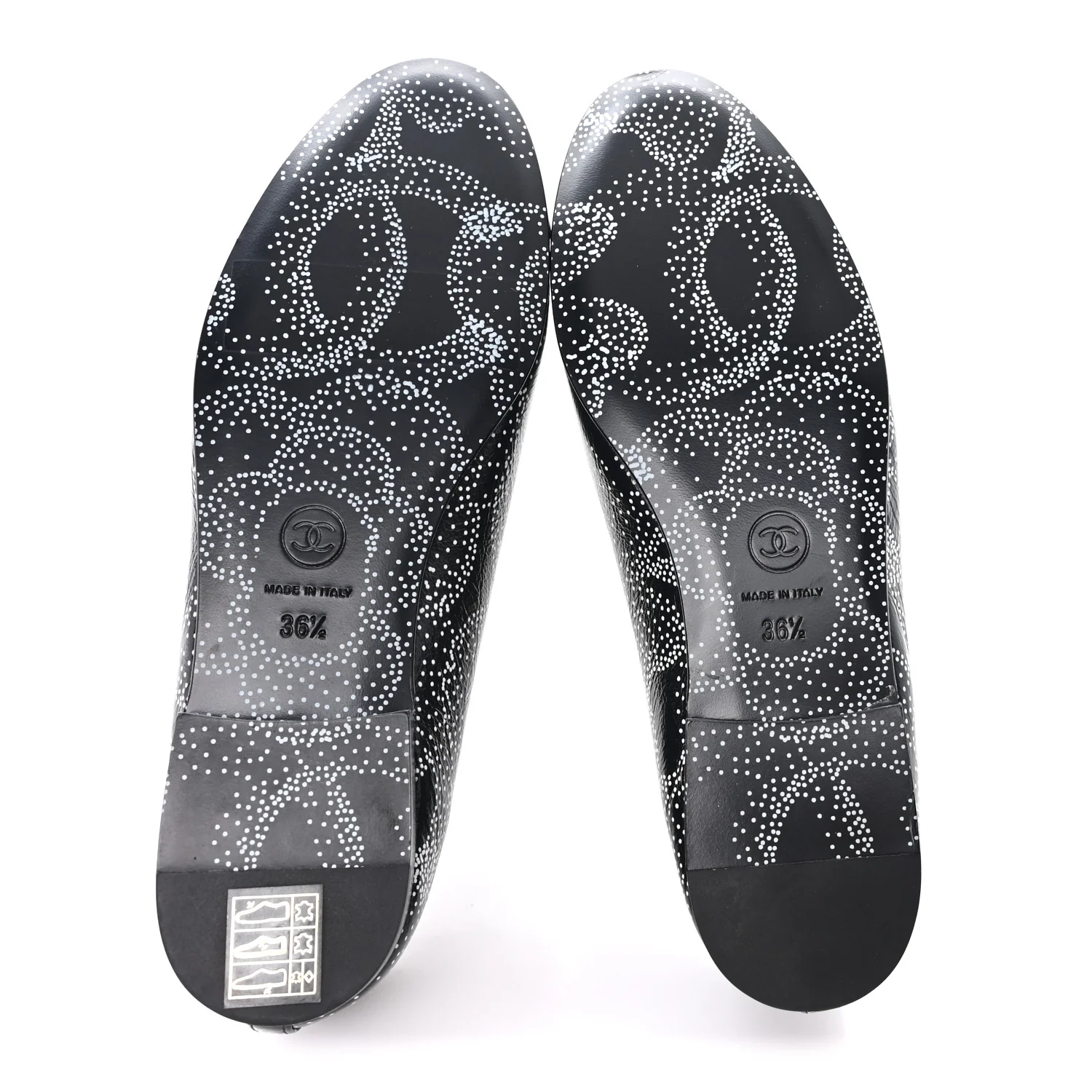 Calfskin Camellia Printed Cap Toe Ballerina Flats 36.5 Black White - Image 6