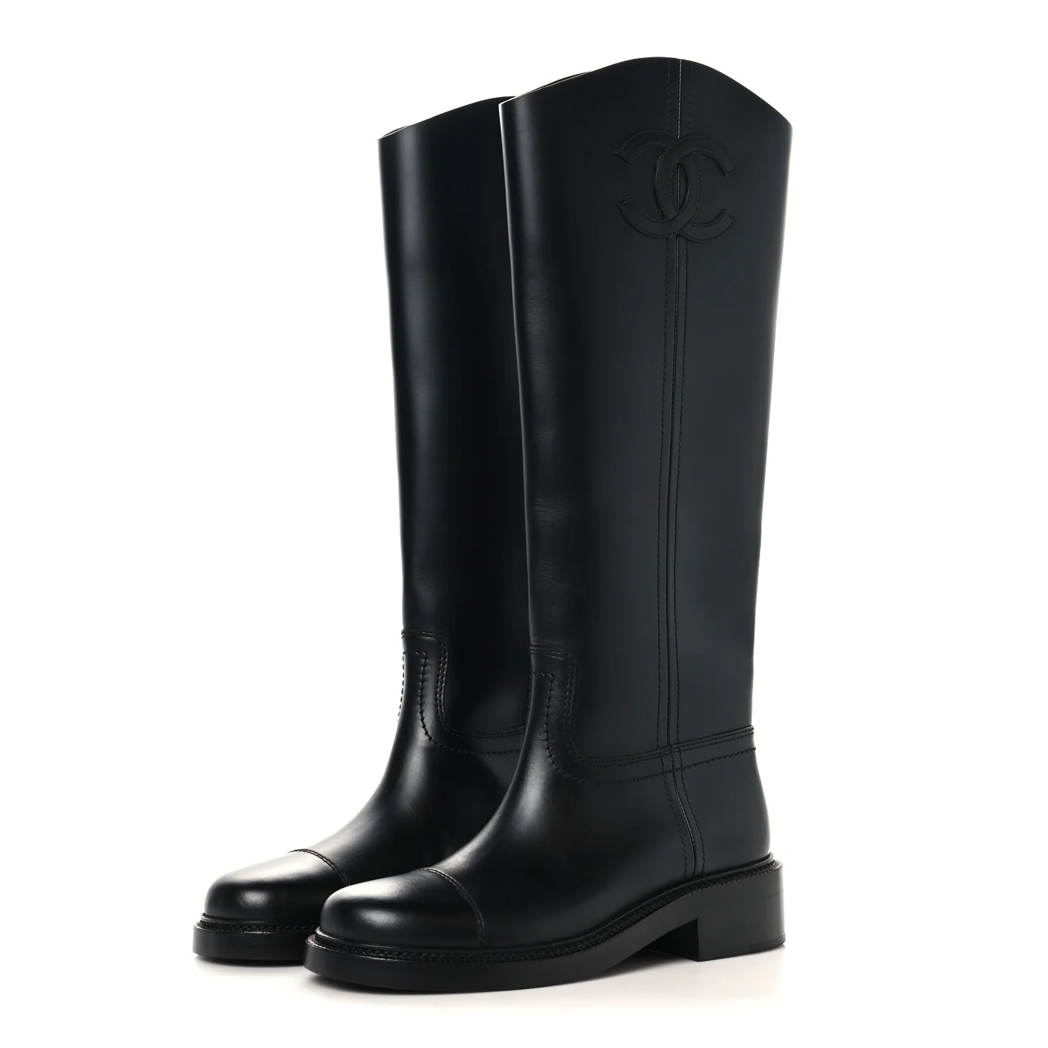 Calfskin Cap Toe CC Riding Boots 38.5 Black - Image 3