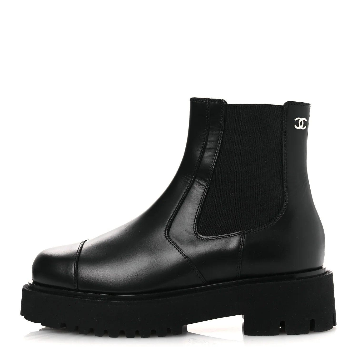 Calfskin Cap Toe CC Short Boots 41 Black