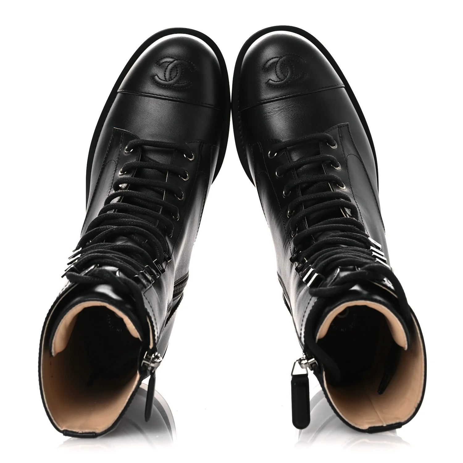 Calfskin Cap Toe Lace Up Combat Boots 37.5 Black - Image 2