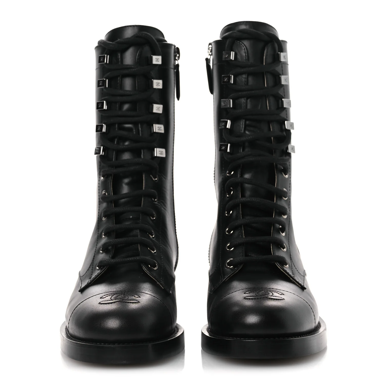 Calfskin Cap Toe Lace Up Combat Boots 37.5 Black - Image 3