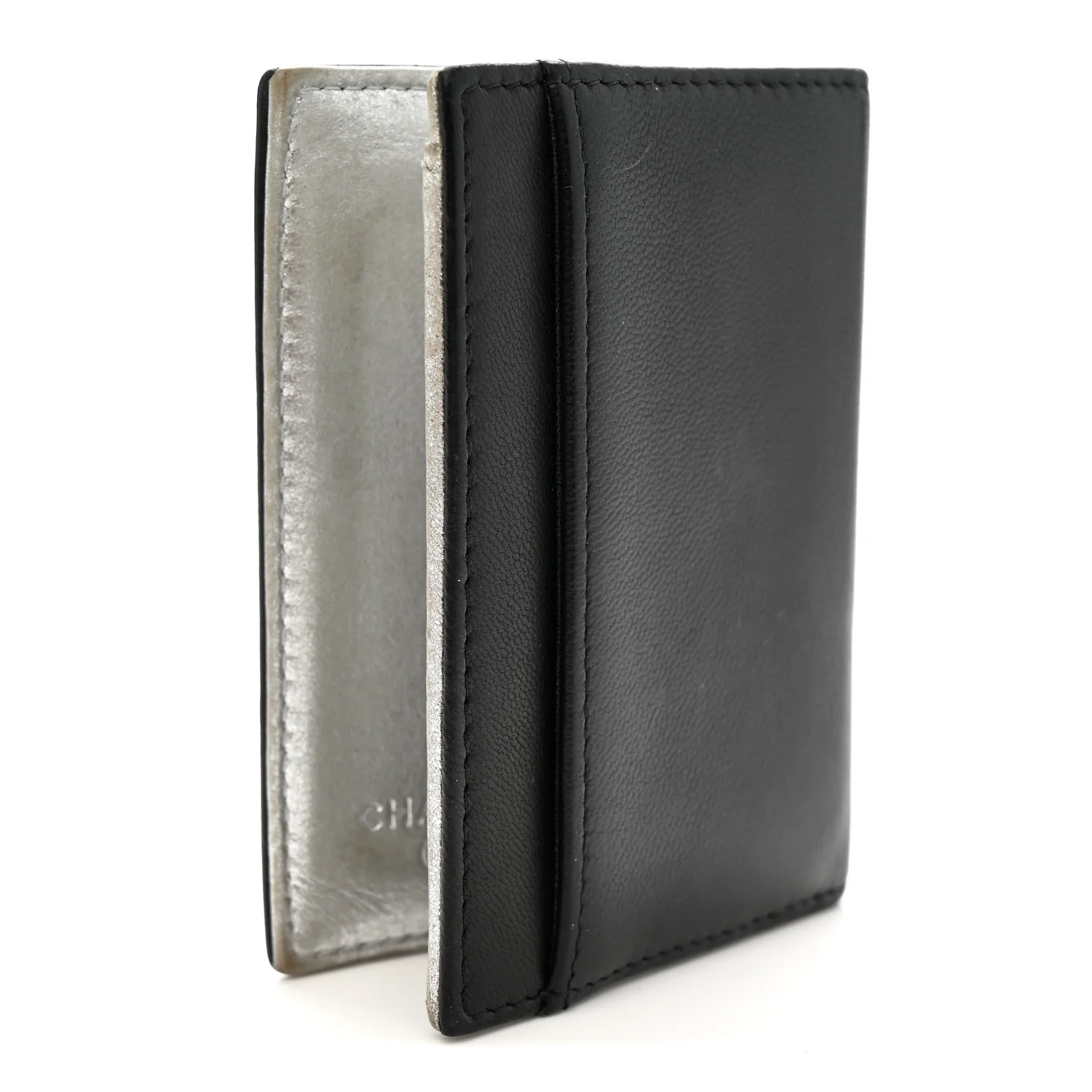 Calfskin Card Holder Black Silver - Image 3