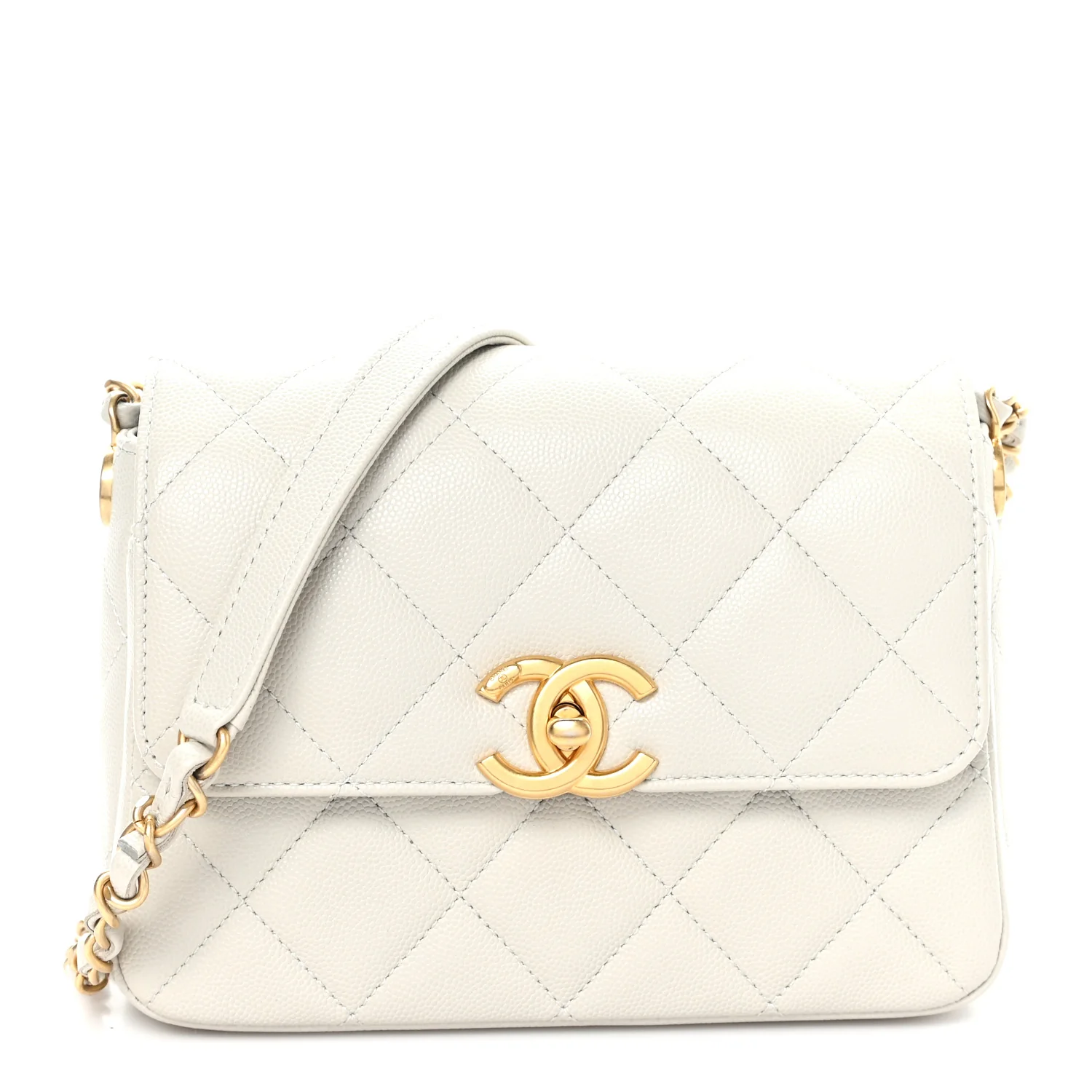 Calfskin Caviar Quilted Square Chain Flap Grey