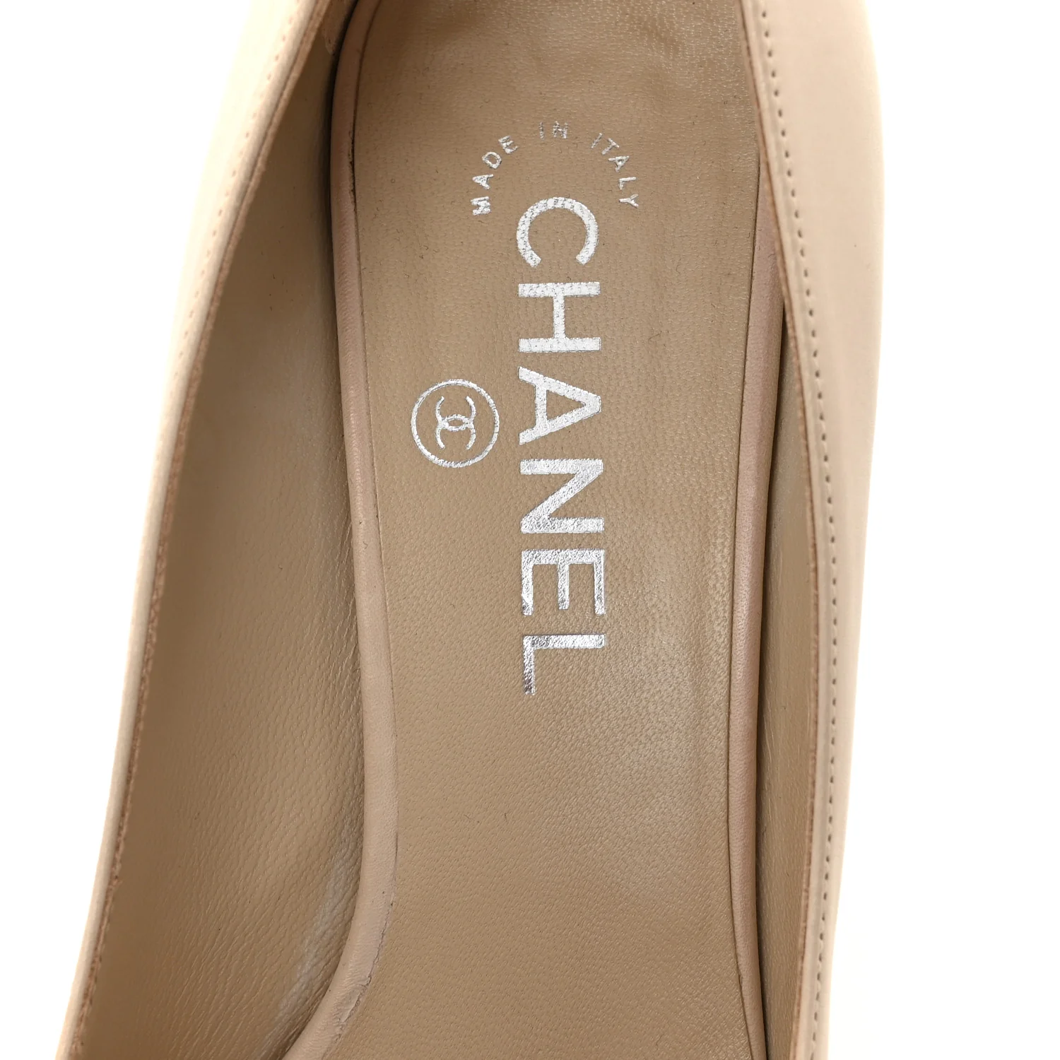 Calfskin CC Cap Toe Platform Chain Pumps 39 Beige Black - Image 7