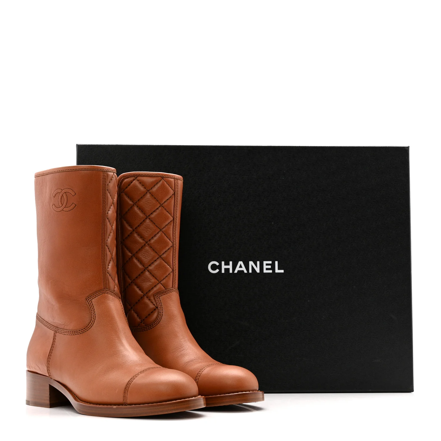 Calfskin CC Logo Mid Calf Boots 39 Brown - Image 14