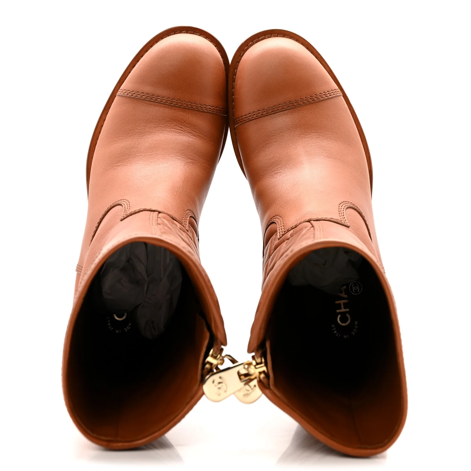 Calfskin CC Logo Mid Calf Boots 39 Brown - Image 2