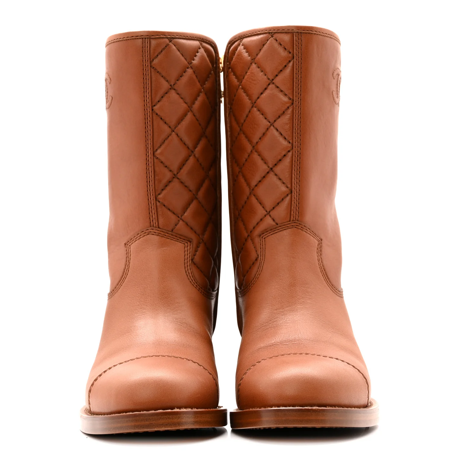 Calfskin CC Logo Mid Calf Boots 39 Brown - Image 3