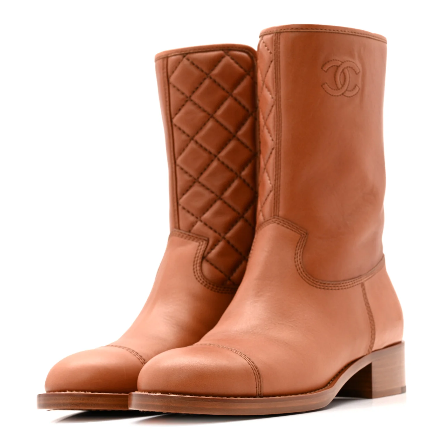 Calfskin CC Logo Mid Calf Boots 39 Brown - Image 4