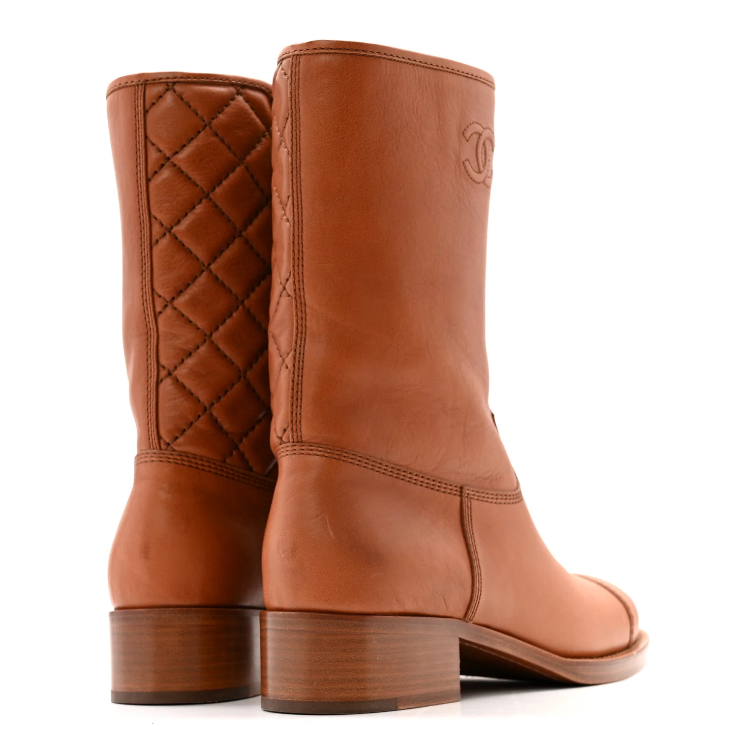 Calfskin CC Logo Mid Calf Boots 39 Brown - Image 5