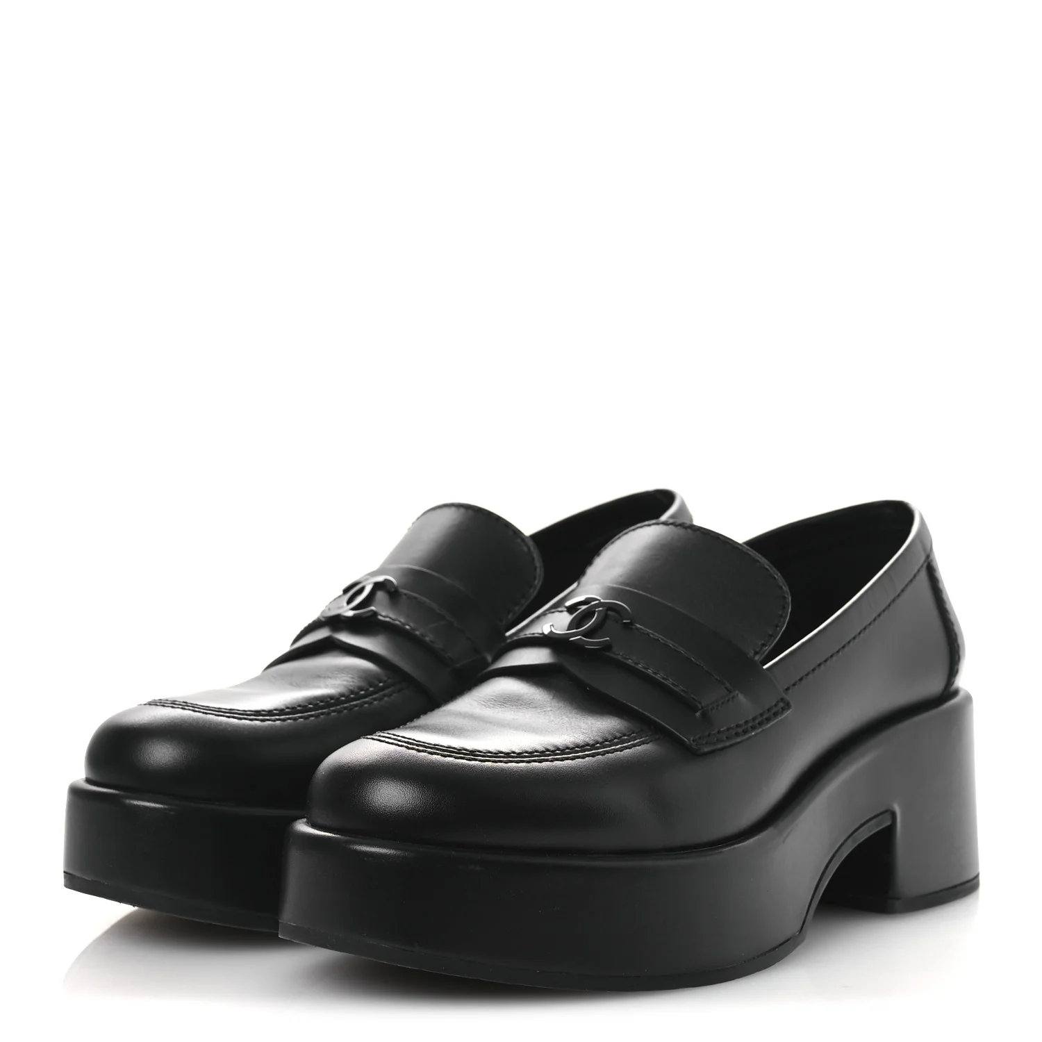 Calfskin CC Platform Loafers 38 Black - Image 4