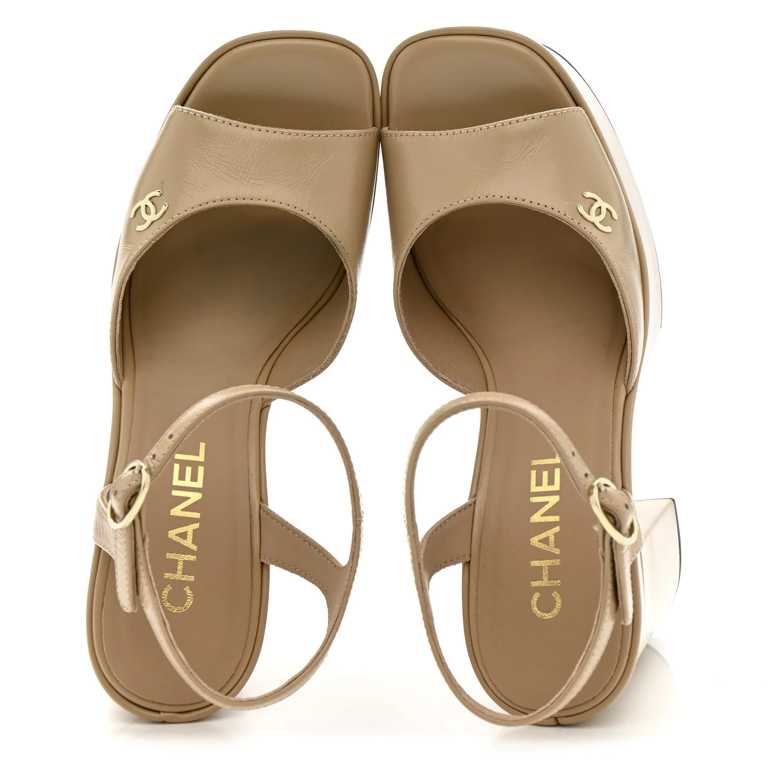 Calfskin CC Platform Sandals 37 Light Beige - Image 2