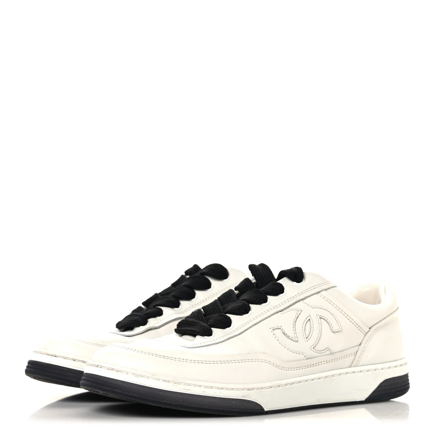 Calfskin CC Womens Sneakers 36 White Black - Image 4