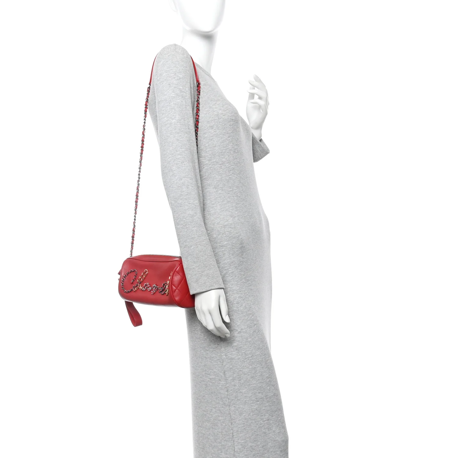Calfskin Chain 20s Signature Bowling Bag Red - Image 2