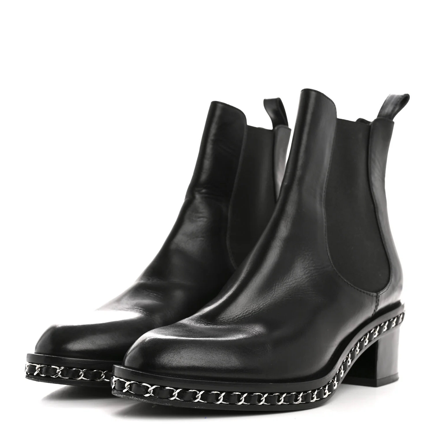 Calfskin Chain Around Chelsea Boots 39.5 Black - Image 4