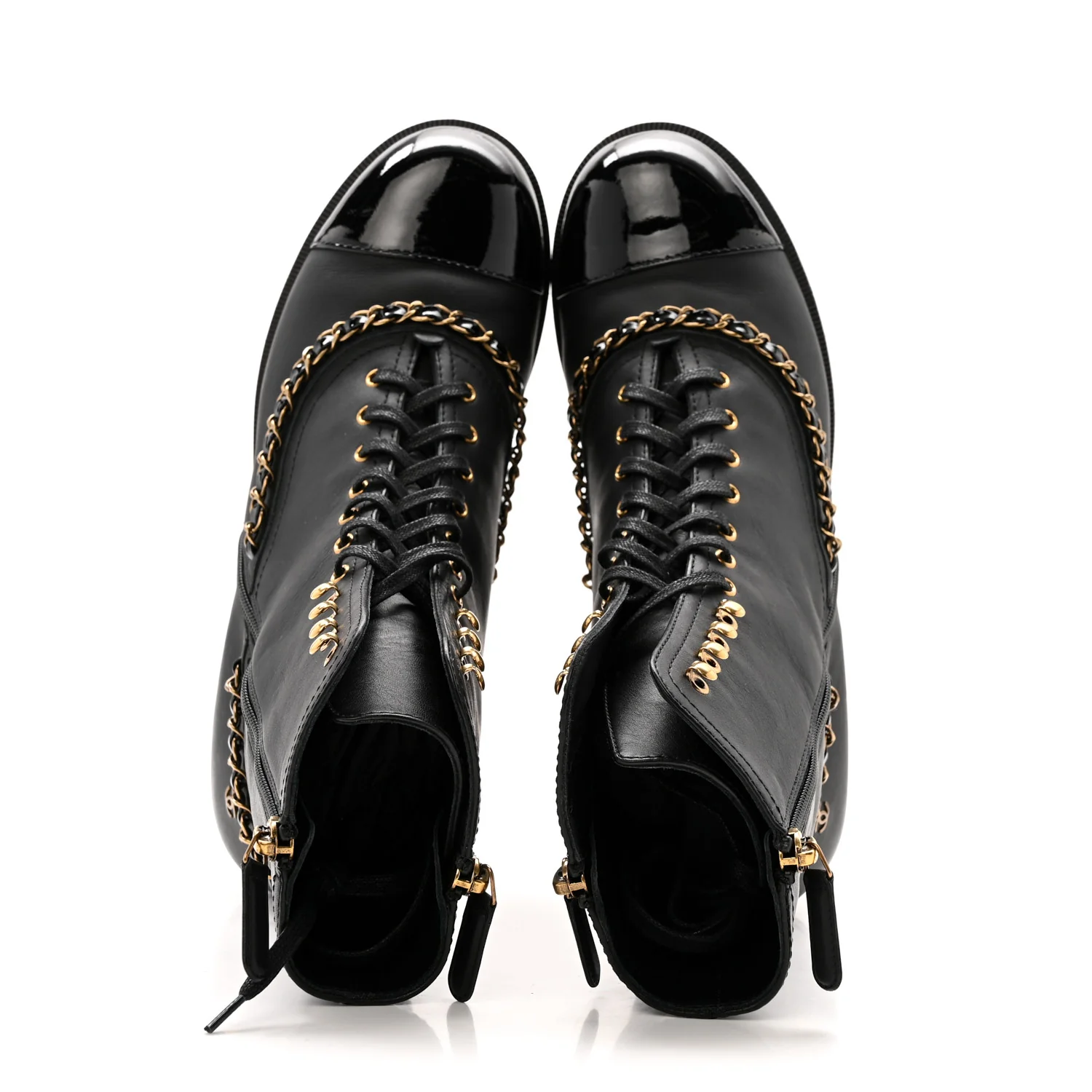 Calfskin Chain Lace Up Boots 38.5 Black - Image 2